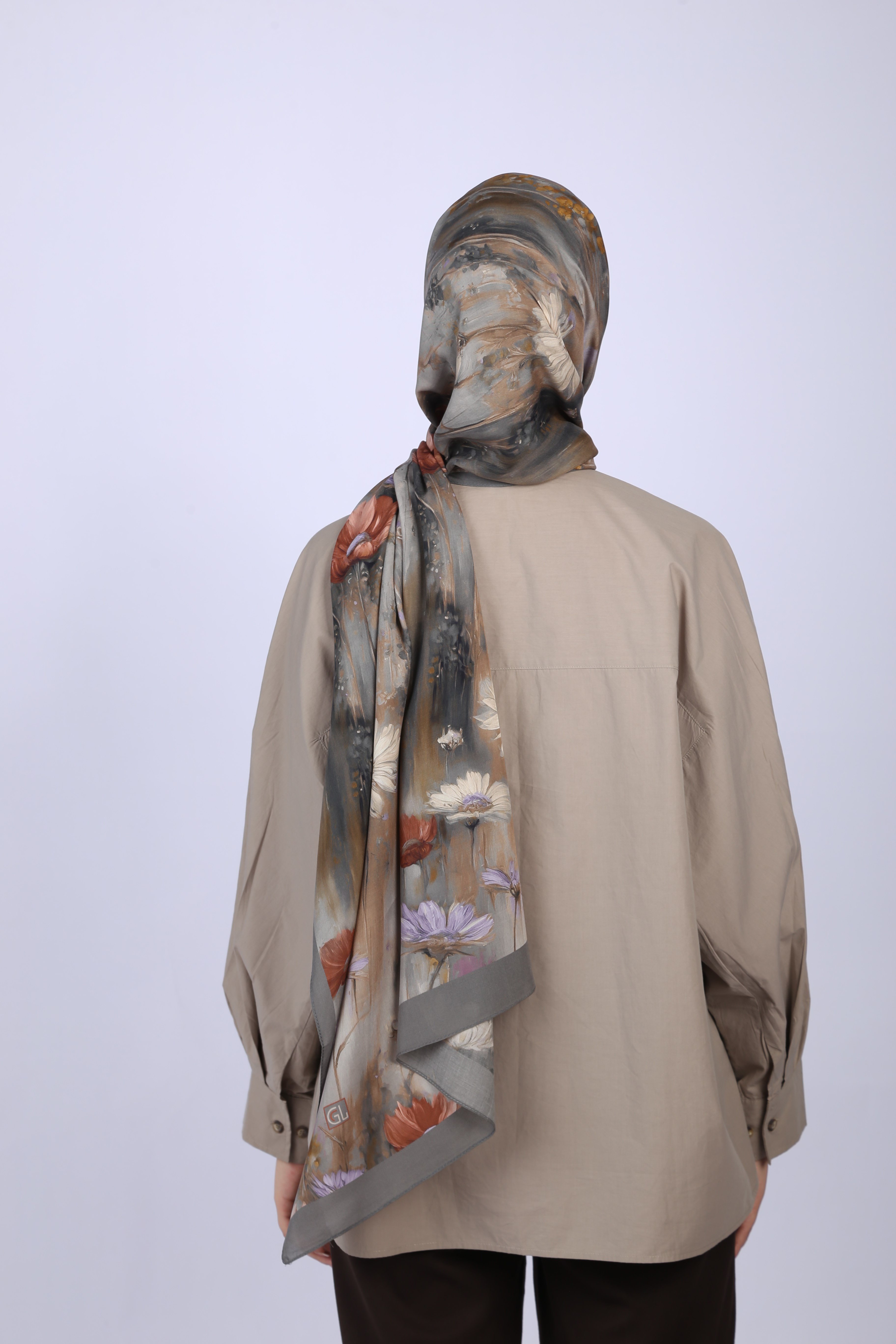 Wildflower Desen Şal-Koyu Gri