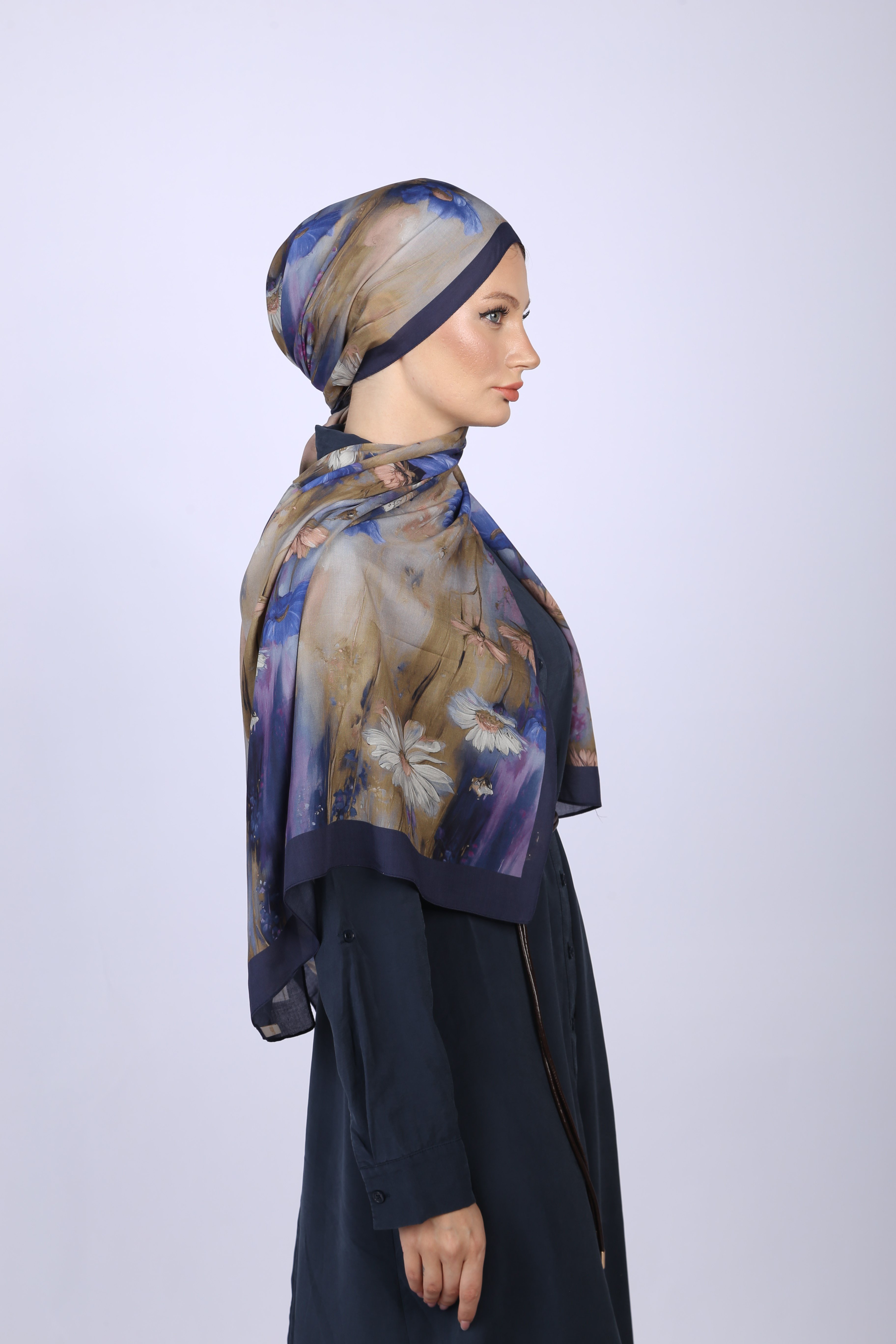 Wildflower Desen Şal-Saks Mavisi