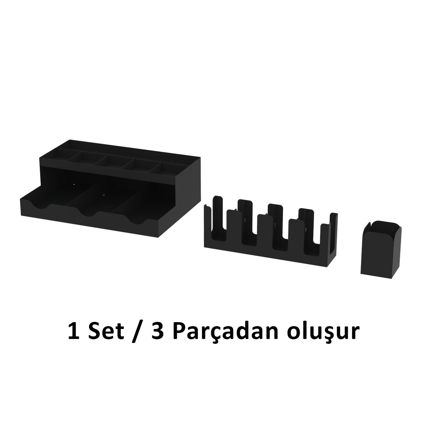 13 Bölmeli Bardaklıklı Self Servis Organizer Siyah