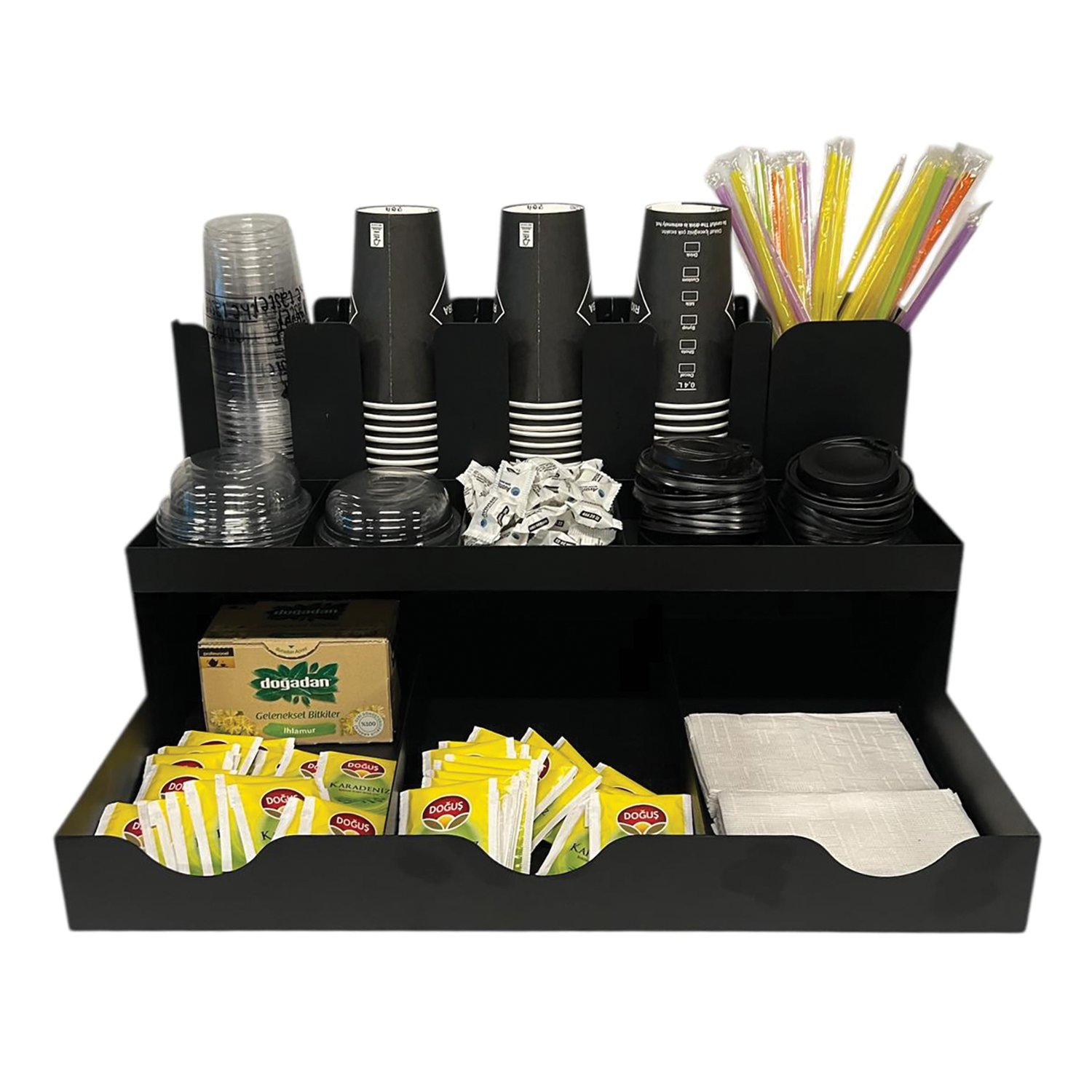 13 Bölmeli Bardaklıklı Self Servis Organizer Siyah
