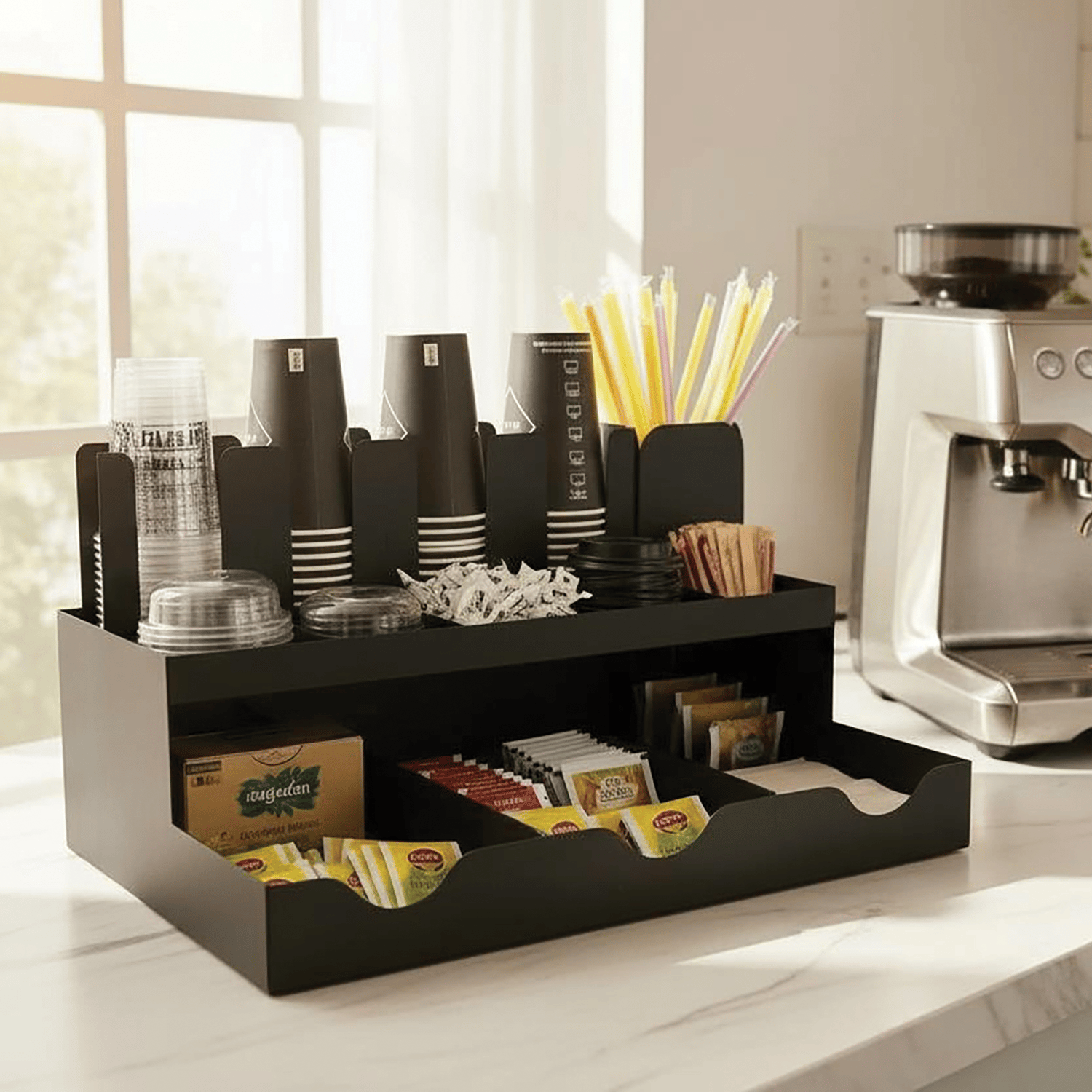 13 Bölmeli Bardaklıklı Self Servis Organizer Siyah
