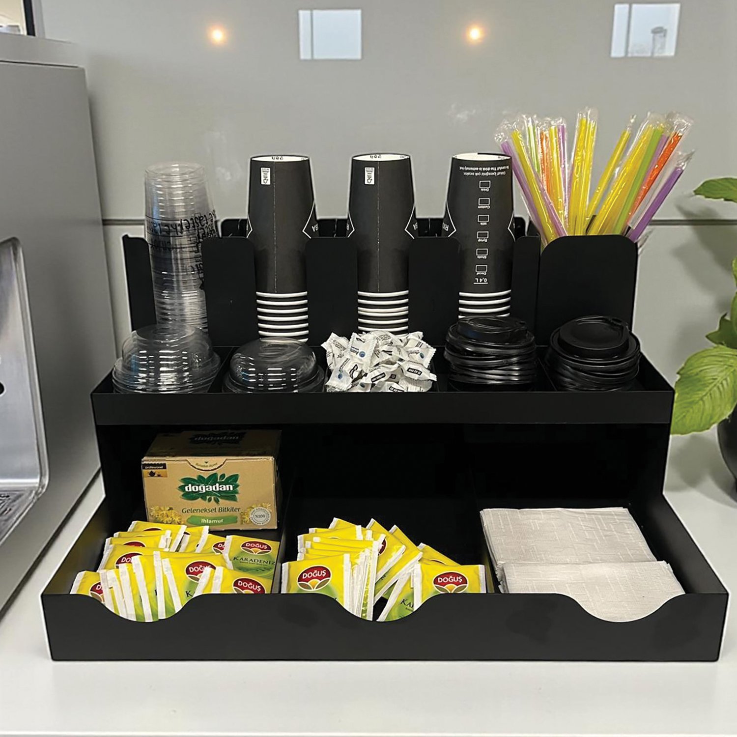 13 Bölmeli Bardaklıklı Self Servis Organizer Siyah