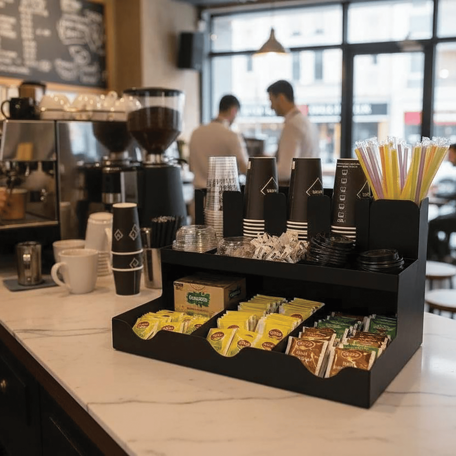 13 Bölmeli Bardaklıklı Self Servis Organizer Siyah