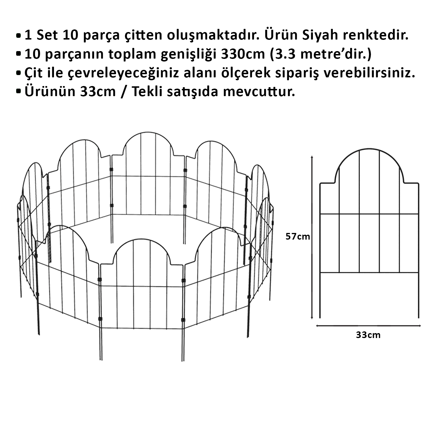 BAHÇE ÇİTİ 33CM MODEL - 2 SİYAH