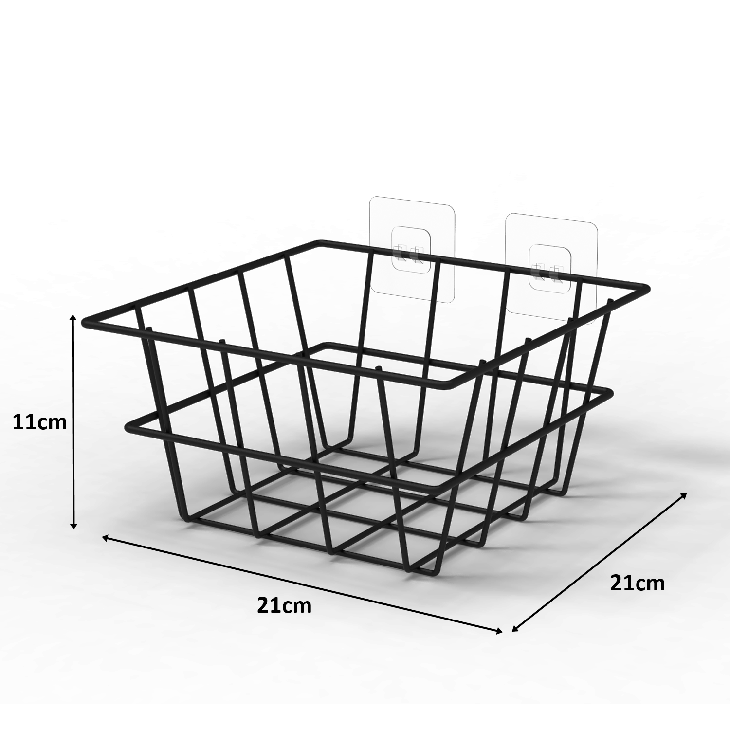 Decorelax 21x21 cm Yapışkanlı Duvar Sepeti Tekli - Mutfak Banyo Çalışma Odası Düzenleyici Metal Sepet Siyah