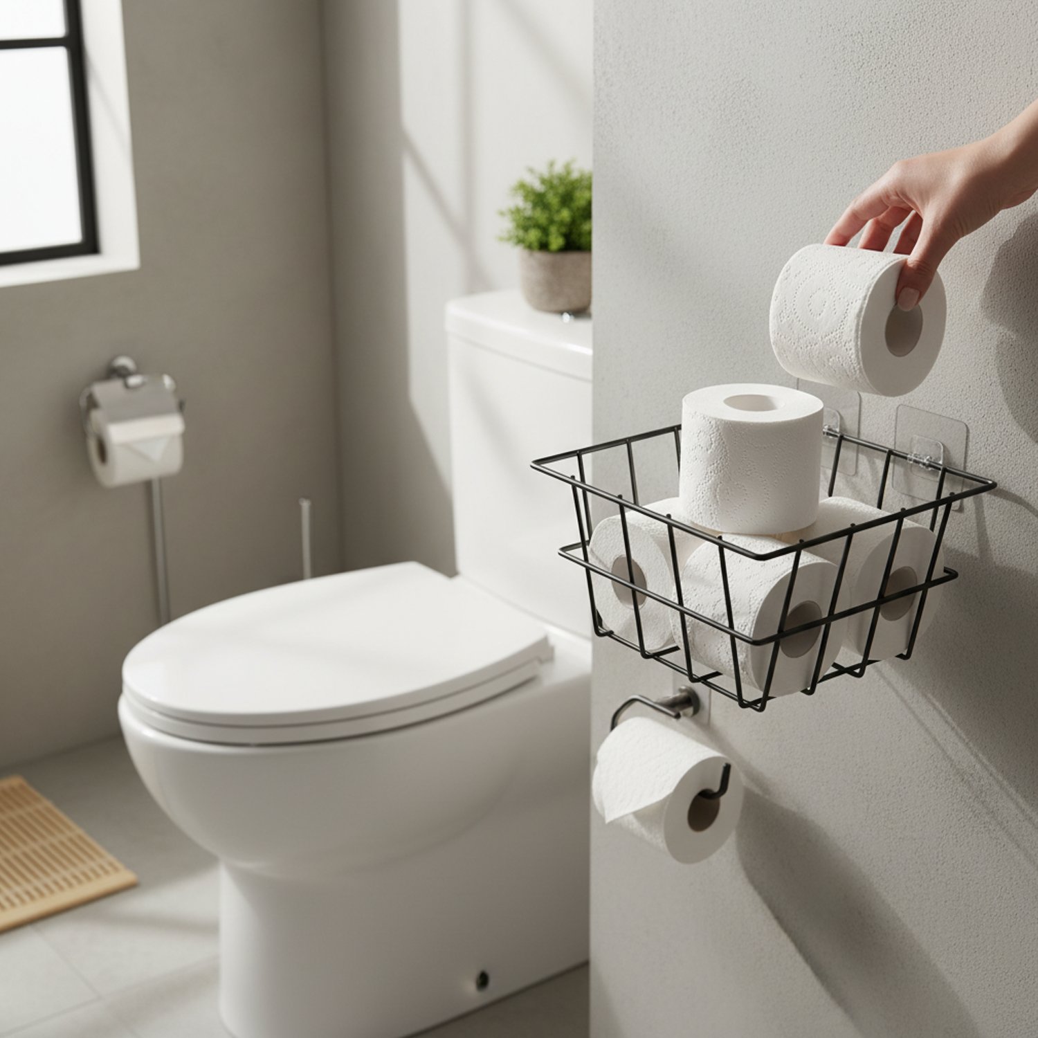 Decorelax 21x21 cm Yapışkanlı Duvar Sepeti Tekli - Mutfak Banyo Çalışma Odası Düzenleyici Metal Sepet Siyah