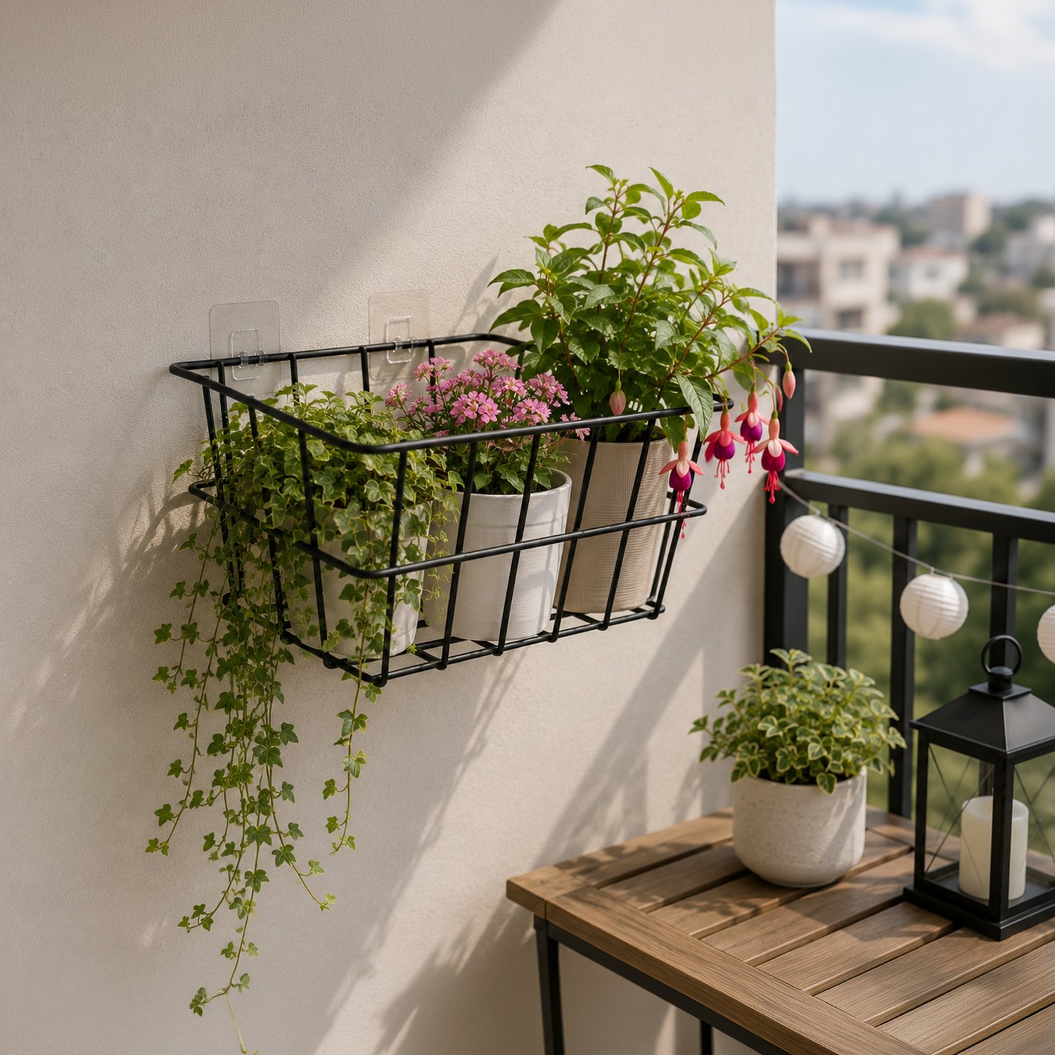 Decorelax 21x21 cm Yapışkanlı Duvar Sepeti Tekli - Mutfak Banyo Çalışma Odası Düzenleyici Metal Sepet Siyah