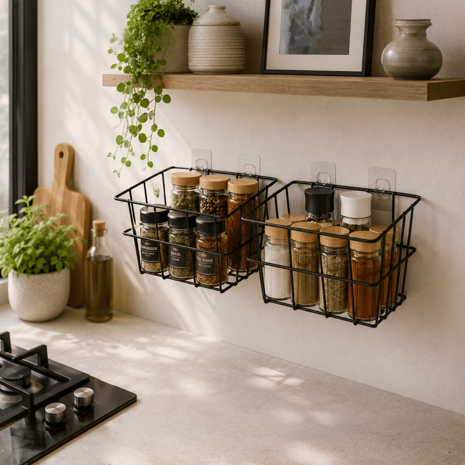 Decorelax 21x21 cm Yapışkanlı Duvar Sepeti 2'li Set - Çok Amaçlı Mutfak Banyo Organizer Avantaj Paketi