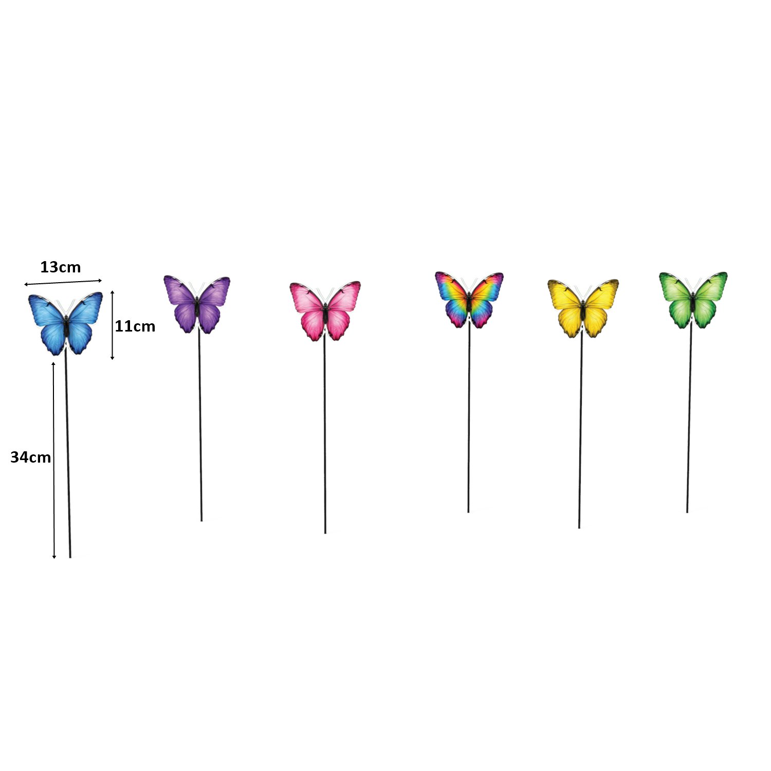 Decorelax 6'lı Renkli Dekoratif Kelebek Seti - 34 cm Saplamalı Saksı ve Bahçe Süsü