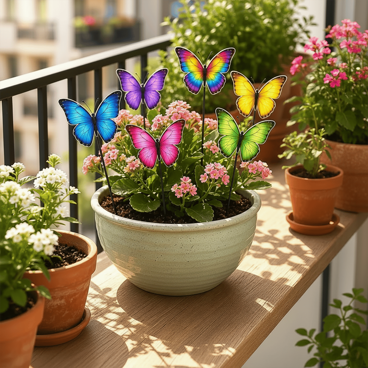 Decorelax 6'lı Renkli Dekoratif Kelebek Seti - 34 cm Saplamalı Saksı ve Bahçe Süsü