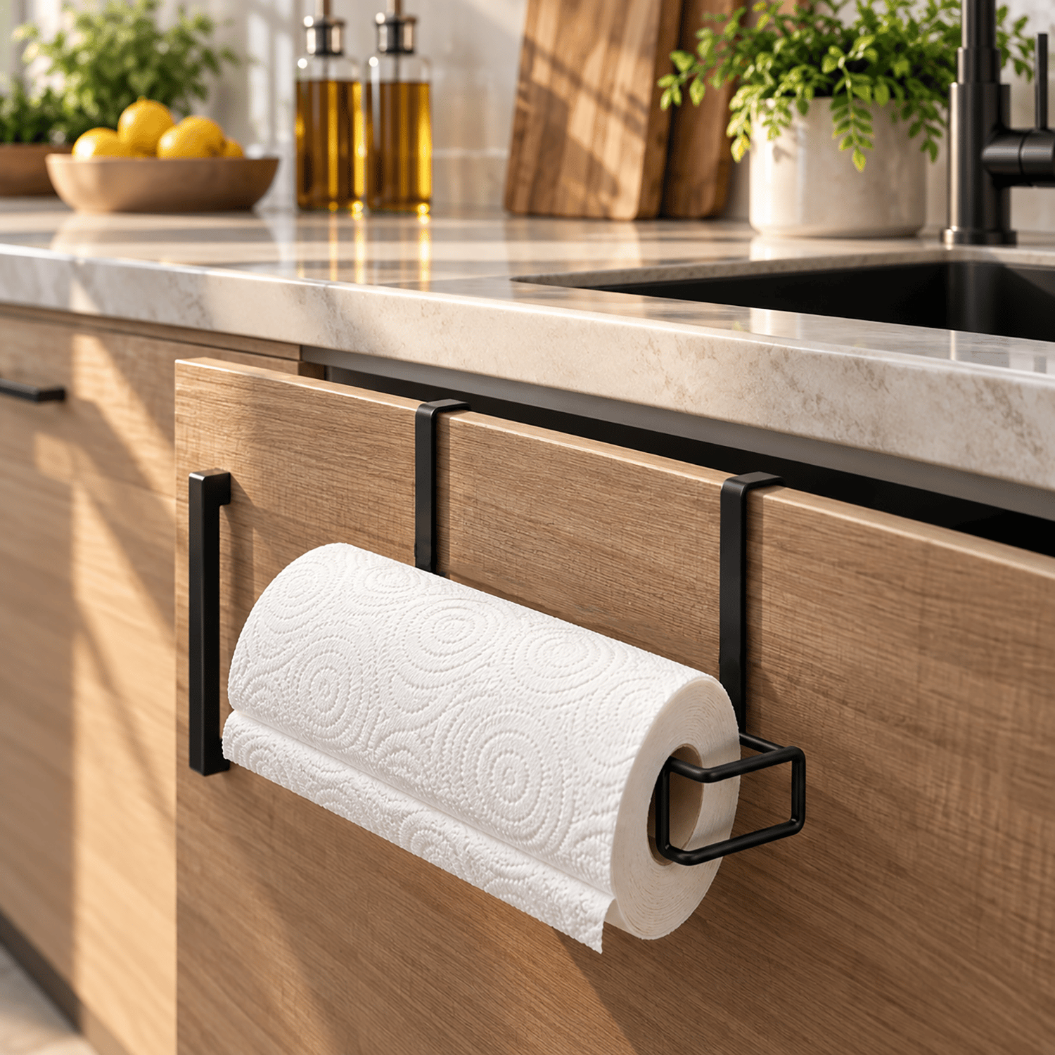 Decorelax Dolap Altı Geçmeli Kağıt Havluluk Metal Siyah – Delmesiz Raf Arası Mutfak Rulo Peçetelik Aski Organizer