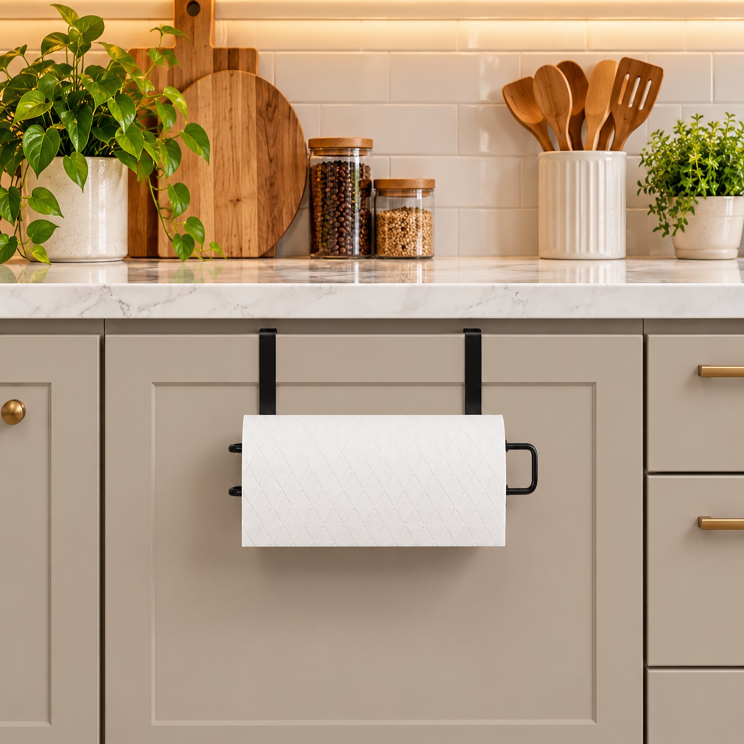 Decorelax Dolap Altı Geçmeli Kağıt Havluluk Metal Siyah – Delmesiz Raf Arası Mutfak Rulo Peçetelik Aski Organizer