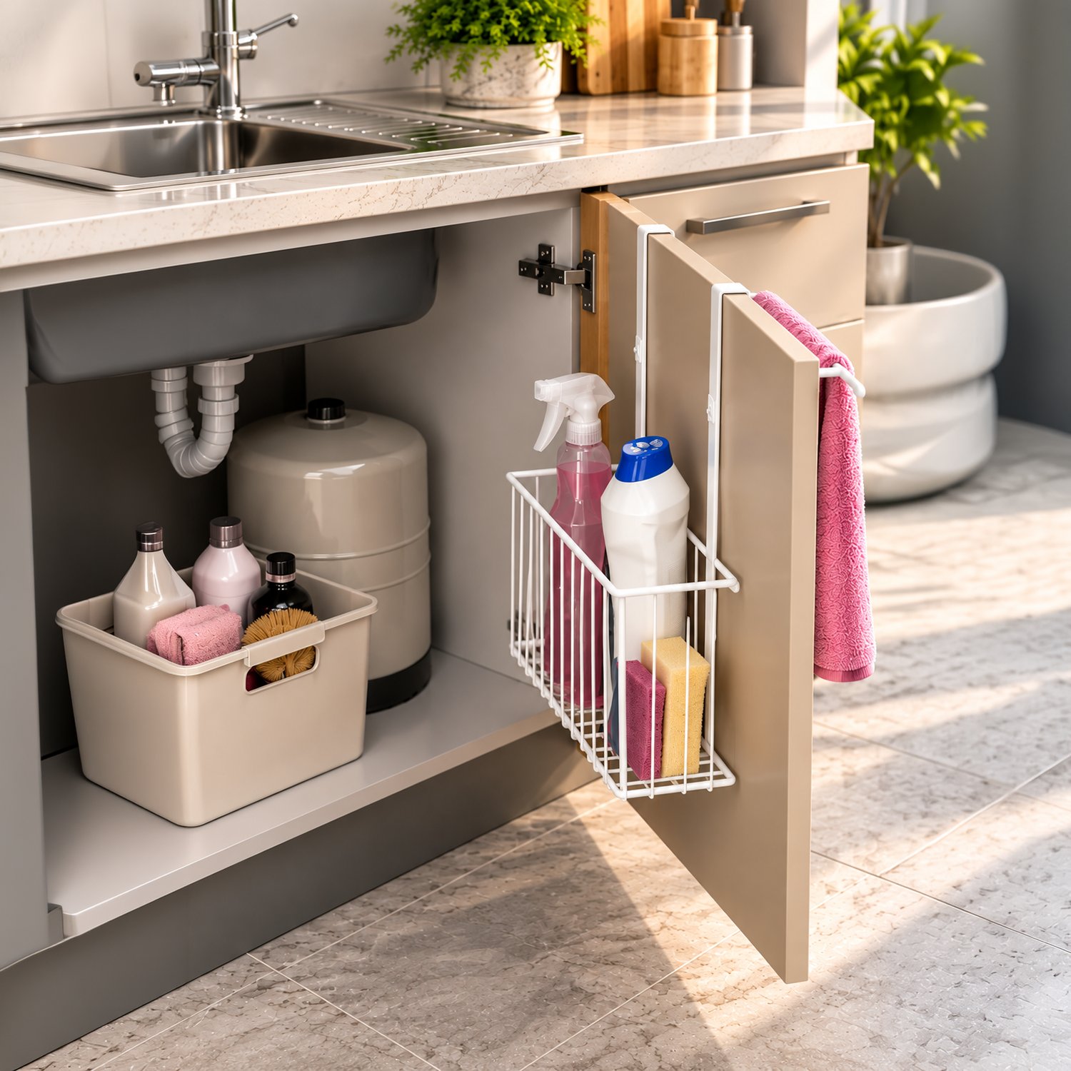 Decorelax Dolap Kapağına Geçmeli Metal Havlu Askılı Organizer Beyaz – Delmesiz Dolap İçi & Dışı Mutfak Banyo Düzenleyici Raf