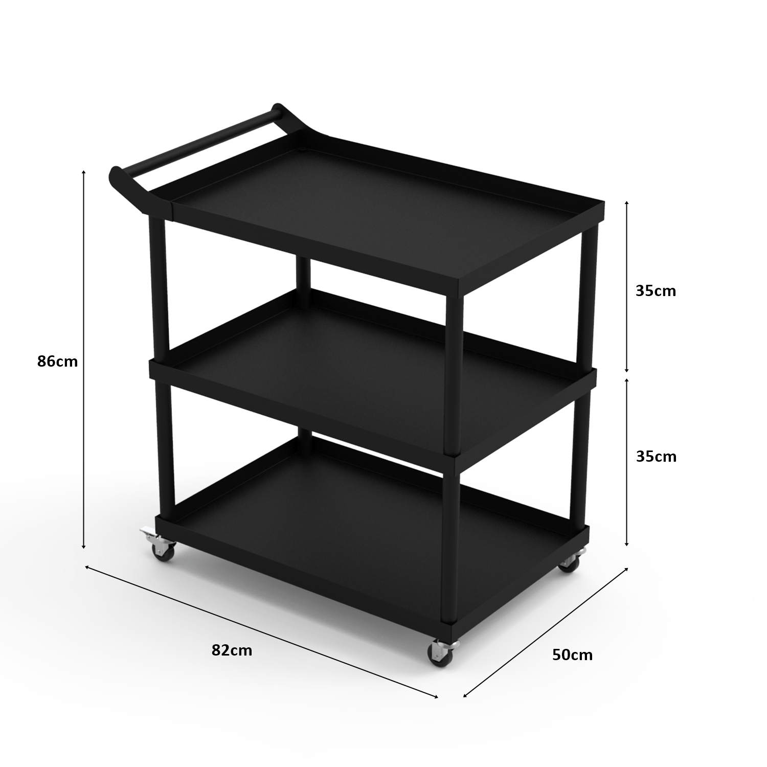 Decorelax Metal 3 Katlı Açık Servis Arabası 50x82 cm - Siyah