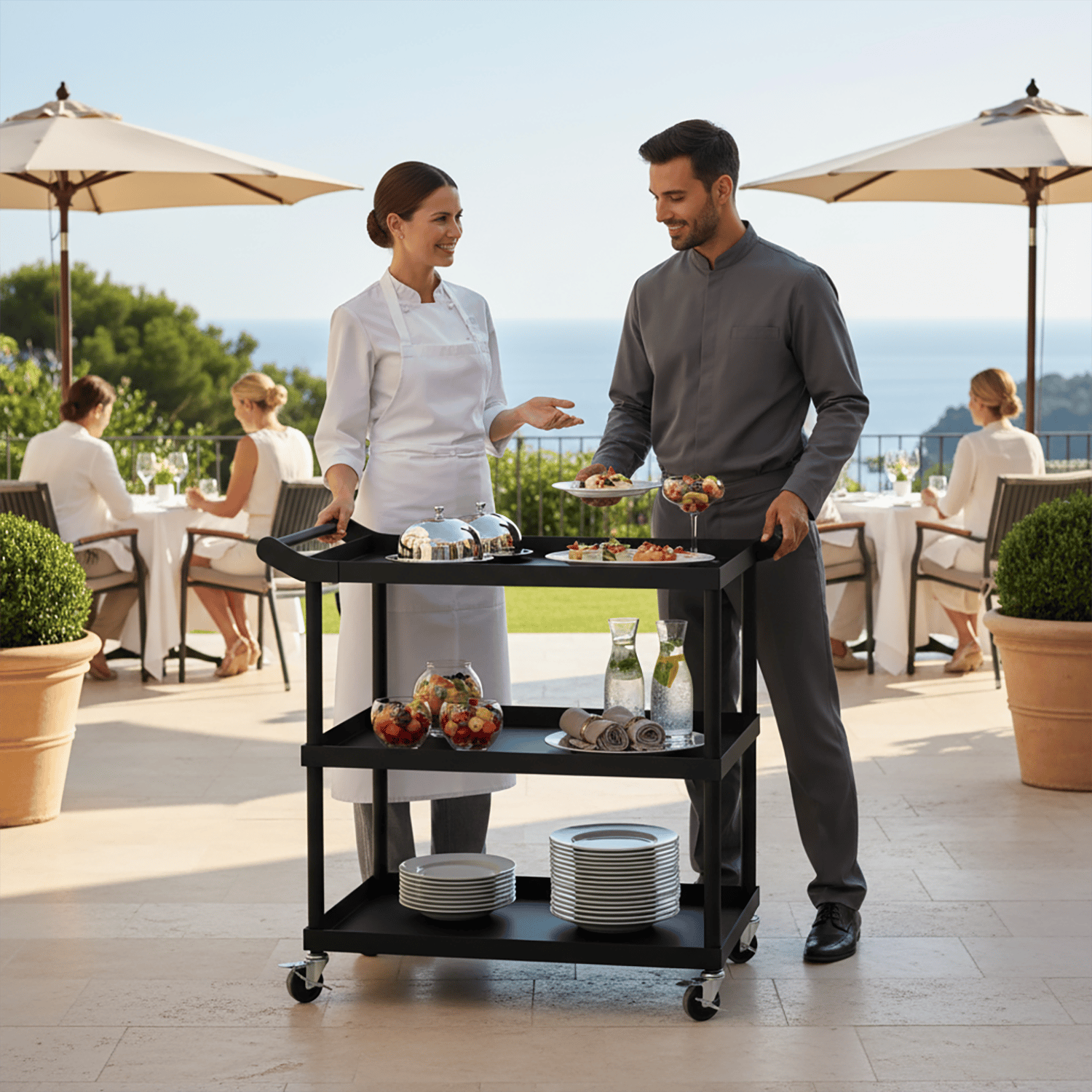 Decorelax Metal 3 Katlı Açık Servis Arabası 50x82 cm - Siyah