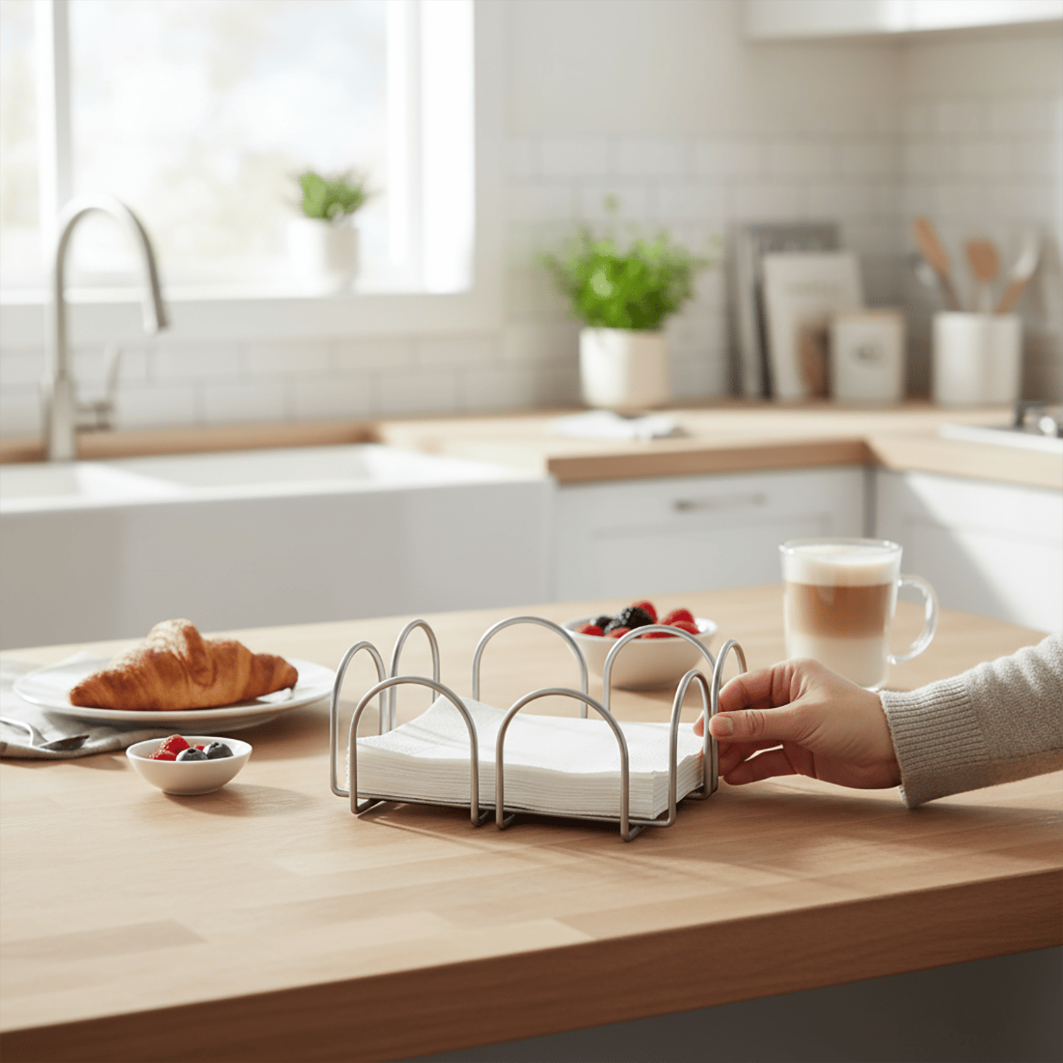Decorelax Metal Tel Peçetelik Gümüş – Masa & Tezgah Üstü Kare Kağıt Peçete Standı Mutfak Peçeteliği