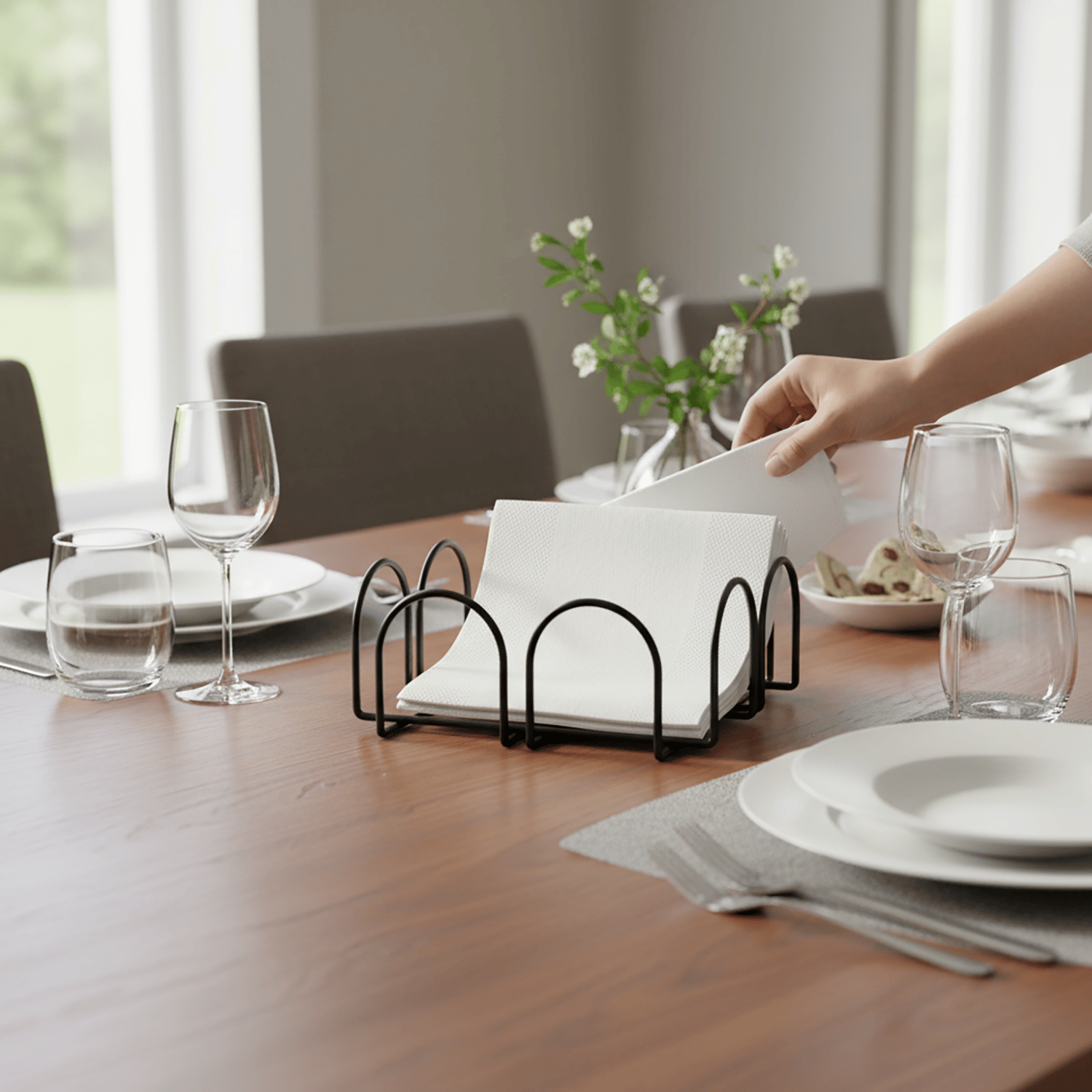Decorelax Metal Tel Peçetelik Siyah – Masa & Tezgah Üstü Kare Kağıt Peçete Standı Mutfak Peçeteliği