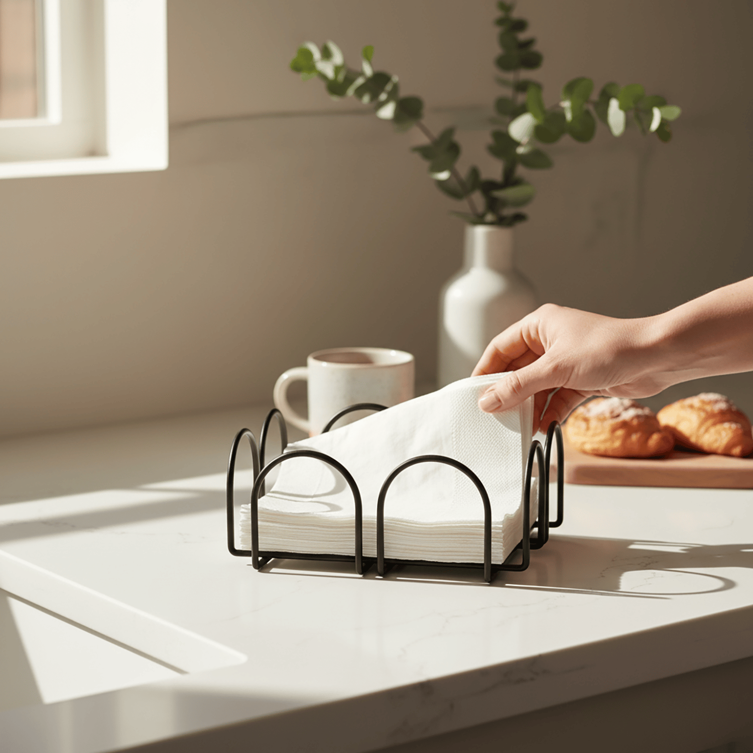 Decorelax Metal Tel Peçetelik Siyah – Masa & Tezgah Üstü Kare Kağıt Peçete Standı Mutfak Peçeteliği