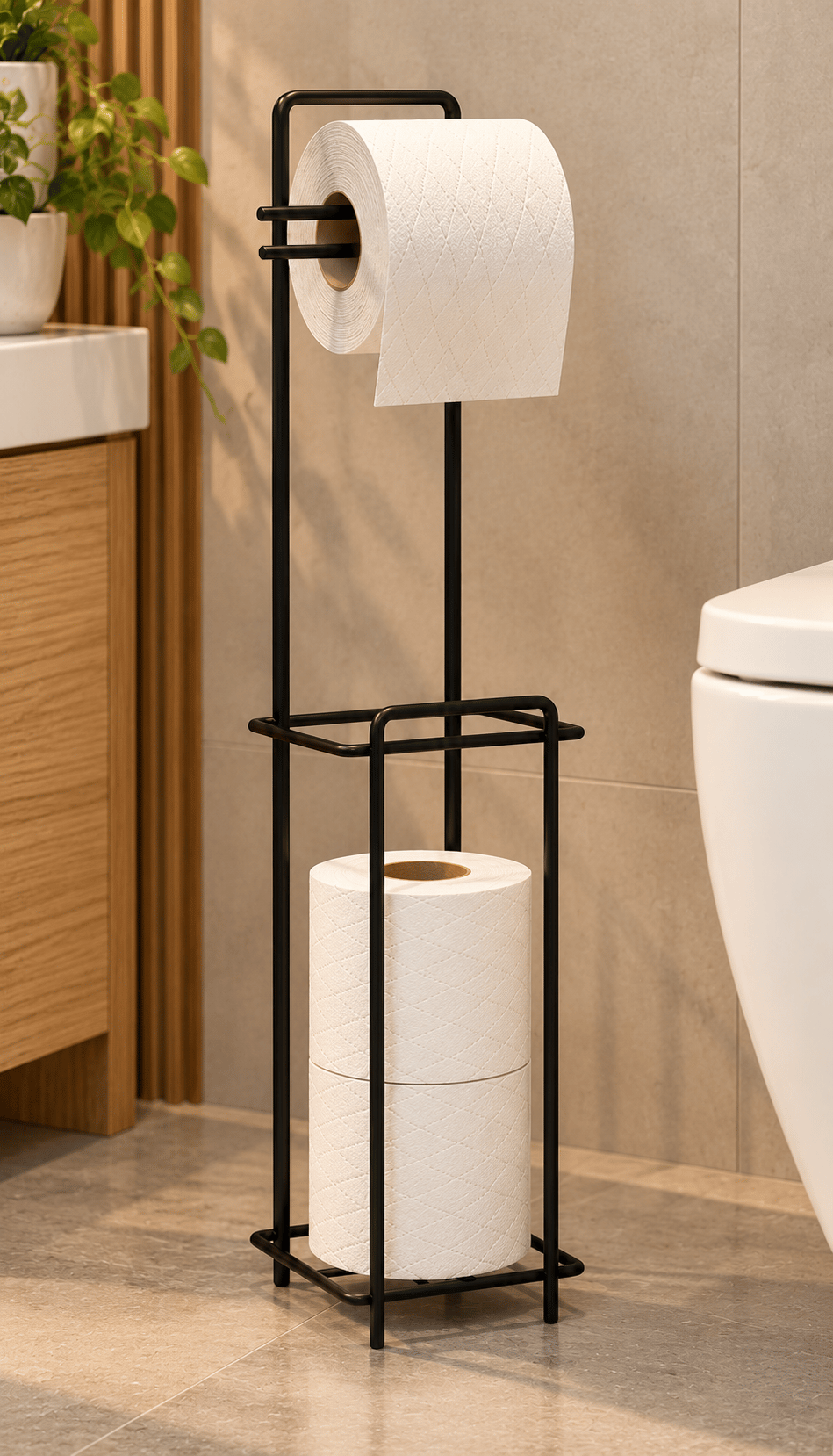 Decorelax Yedekli Metal Tuvalet Kağıtlığı Standı Siyah - WC Kağıtlık Tutucu Banyo Aksesuarı