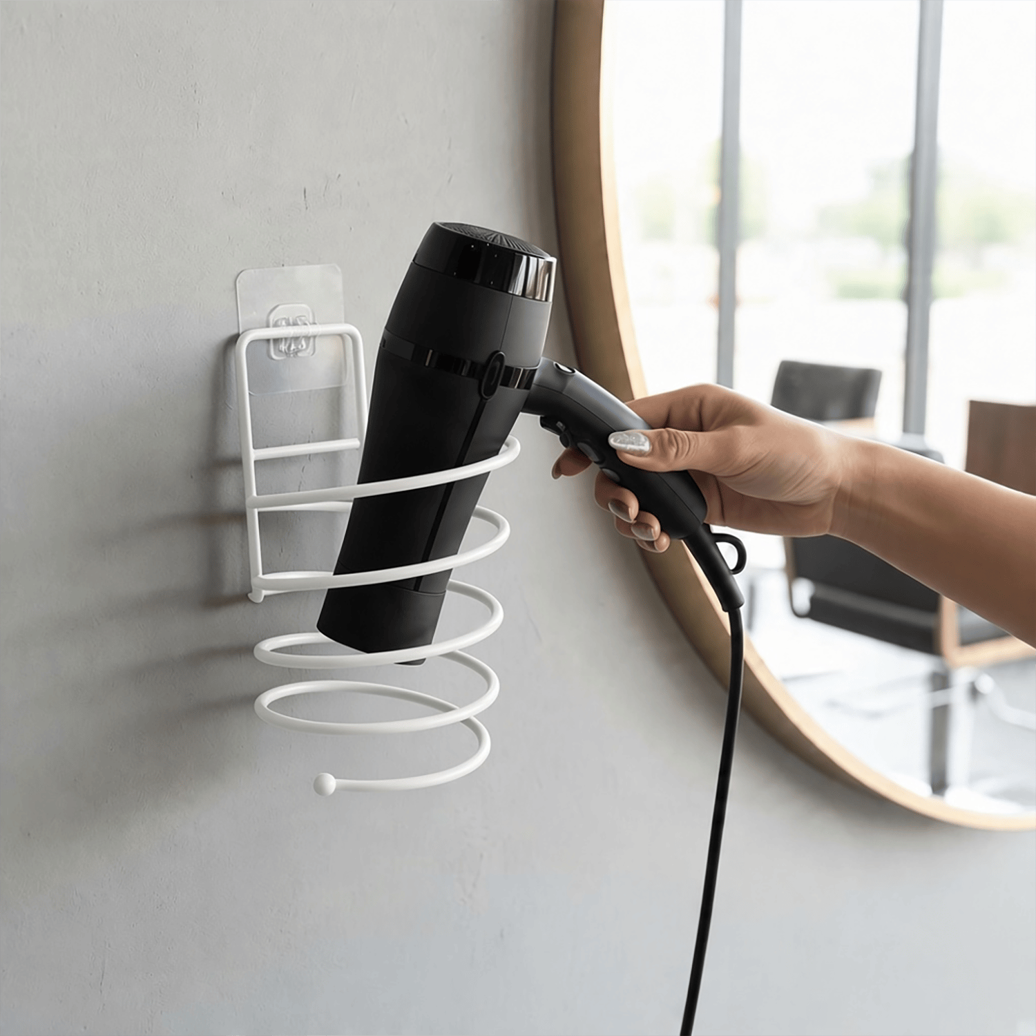 Kendinden Yapışkanlı Saç Kurutma Makinesi Tutucu ve Askılığı - Beyaz