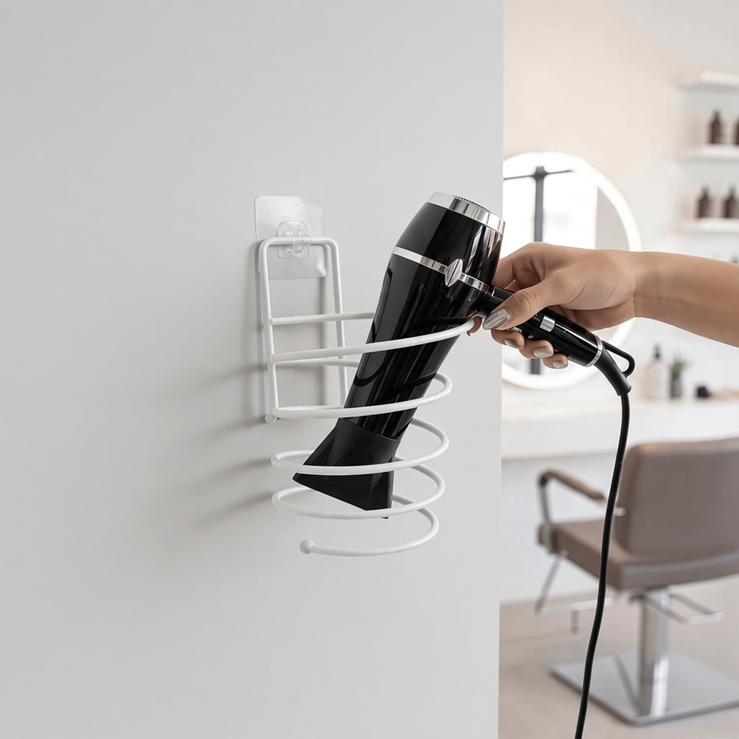 Kendinden Yapışkanlı Saç Kurutma Makinesi Tutucu ve Askılığı - Beyaz