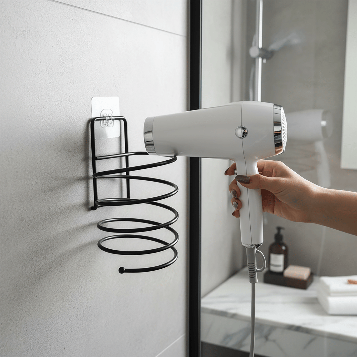 Kendinden Yapışkanlı Saç Kurutma Makinesi Tutucu ve Askılığı -Siyah
