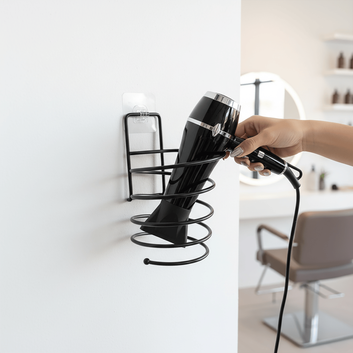Kendinden Yapışkanlı Saç Kurutma Makinesi Tutucu ve Askılığı -Siyah