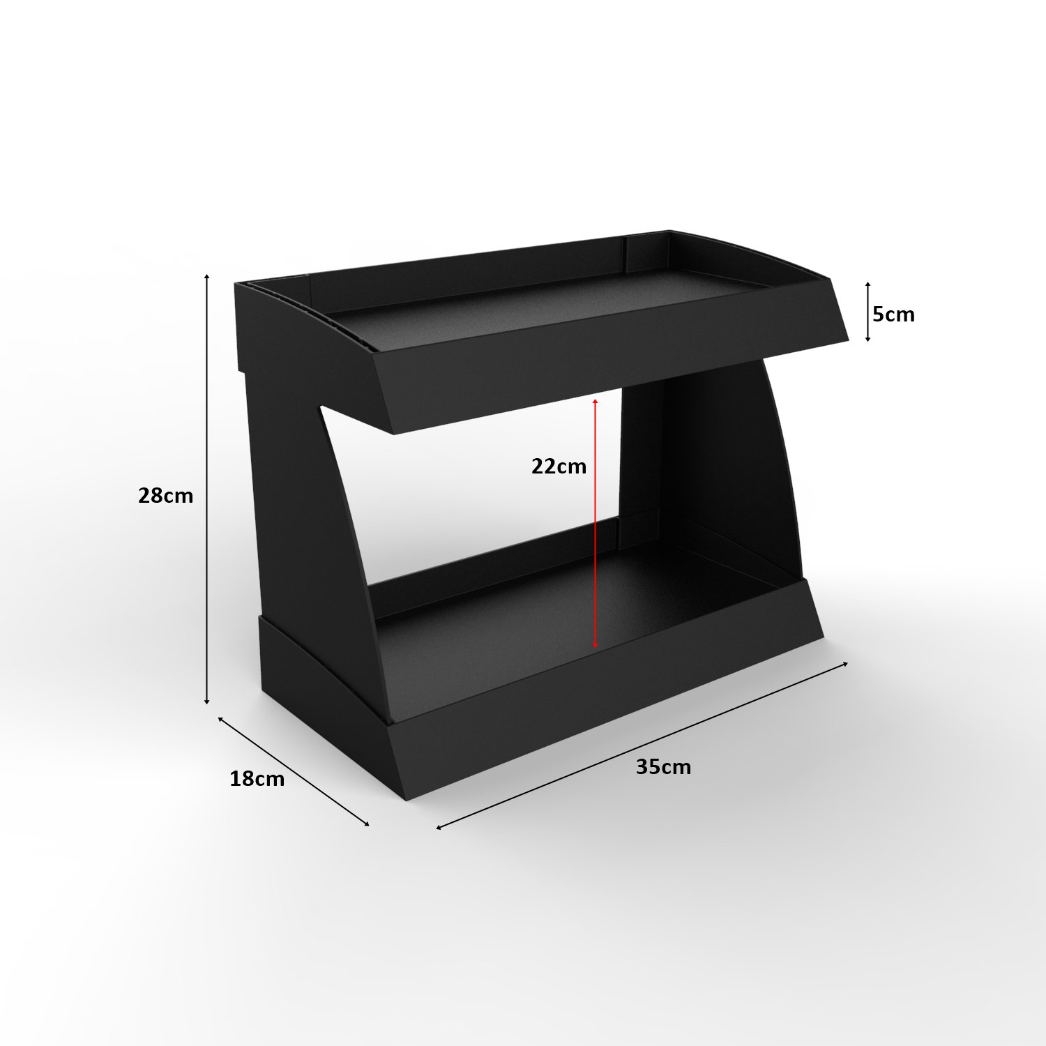 XS Model 22Cm Plastik Enjeksiyon Raf Siyah - 2 Raflı