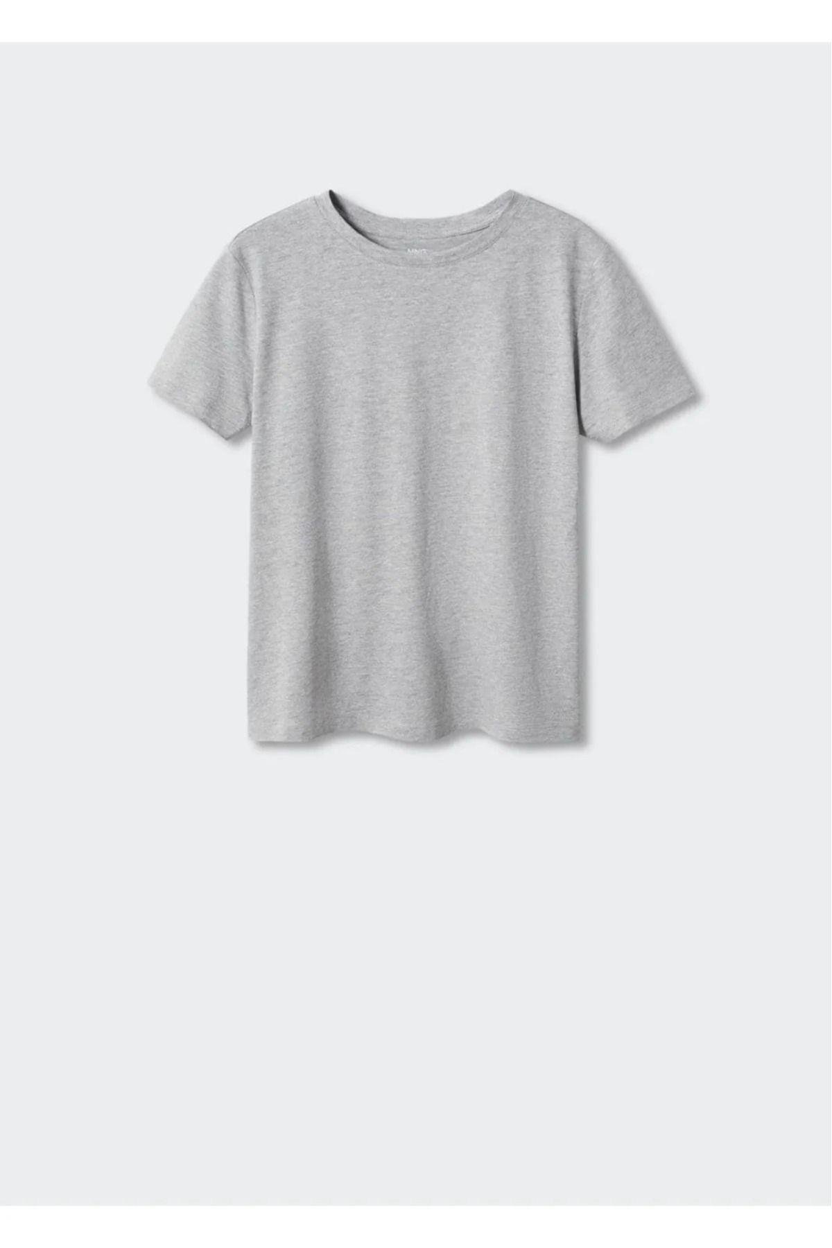 %100 Pamuk Süper Kalite Kadın Tişört Düz Renk Gri Melanj Bisiklet Yaka Organik Pamuk Penye T-shirt