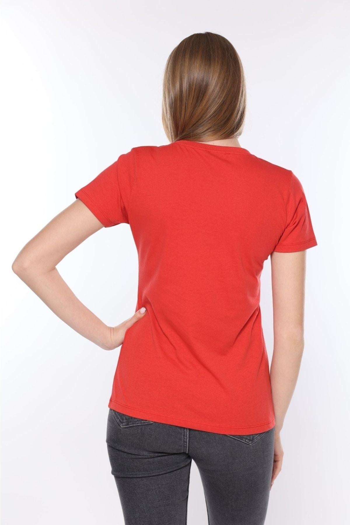 %100 Pamuk Süper Kalite V Yaka Kadın Basic Tişört Örme Pamuk Penye T-shirt