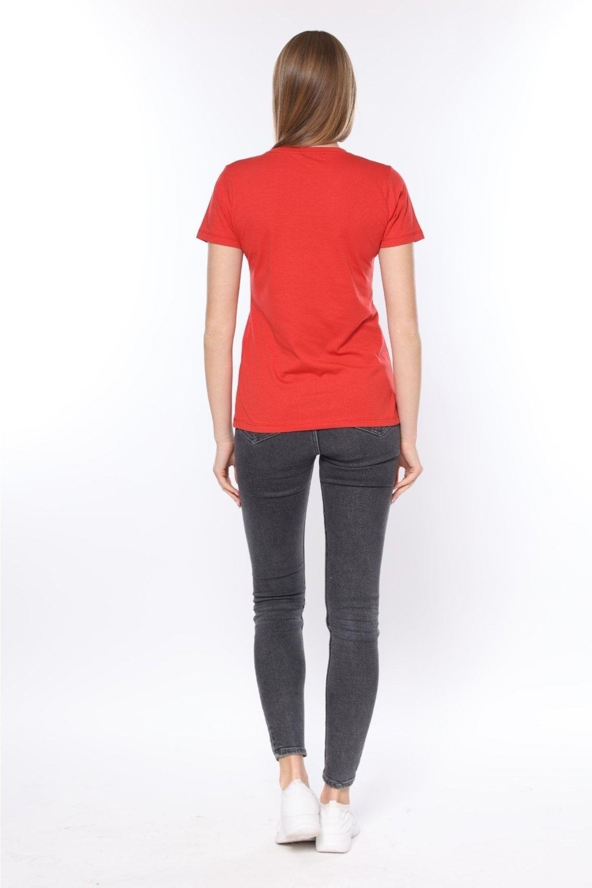 %100 Pamuk Süper Kalite V Yaka Kadın Basic Tişört Örme Pamuk Penye T-shirt