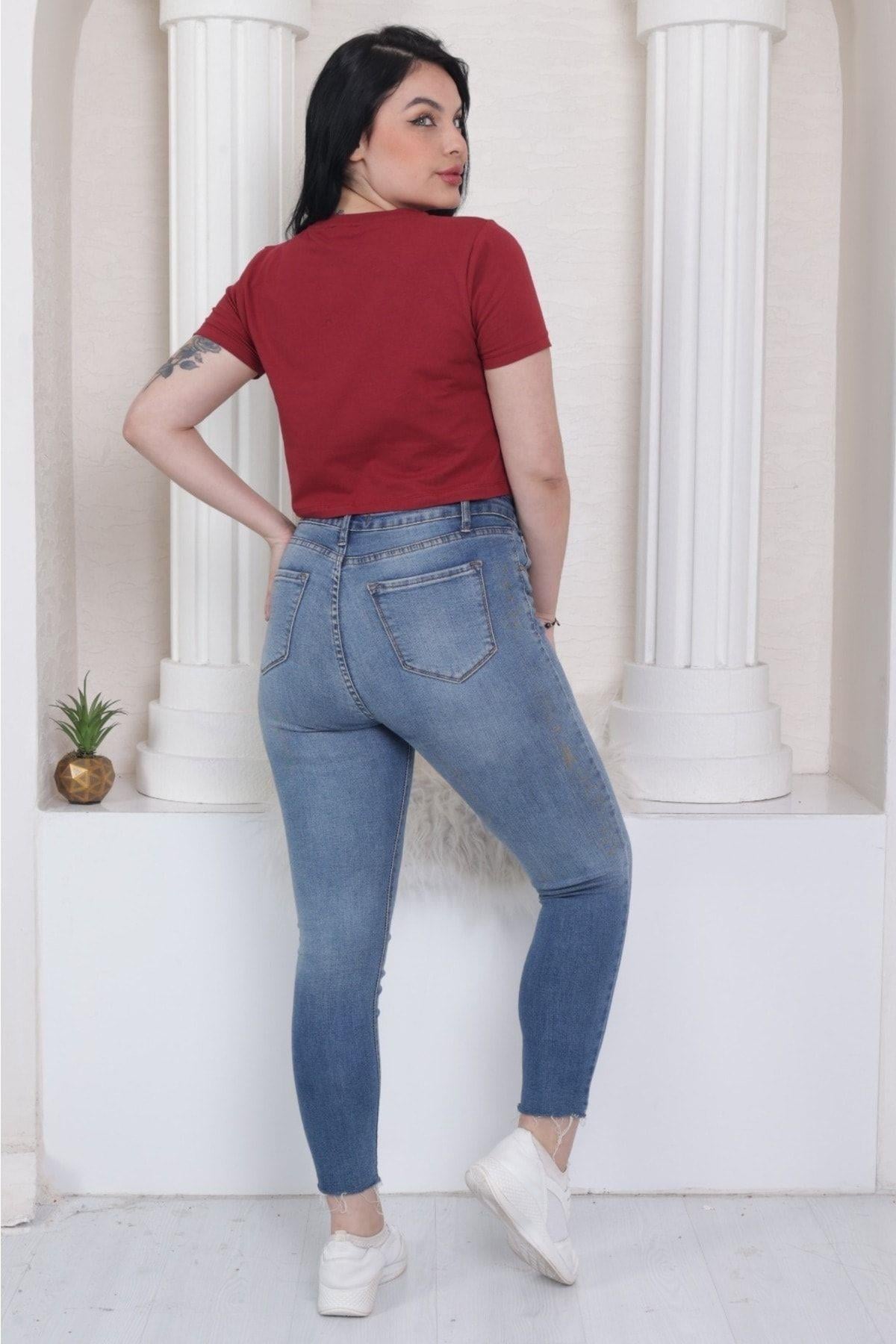 Süper kalite kadın pamuk penye bordo kısa kol crop top