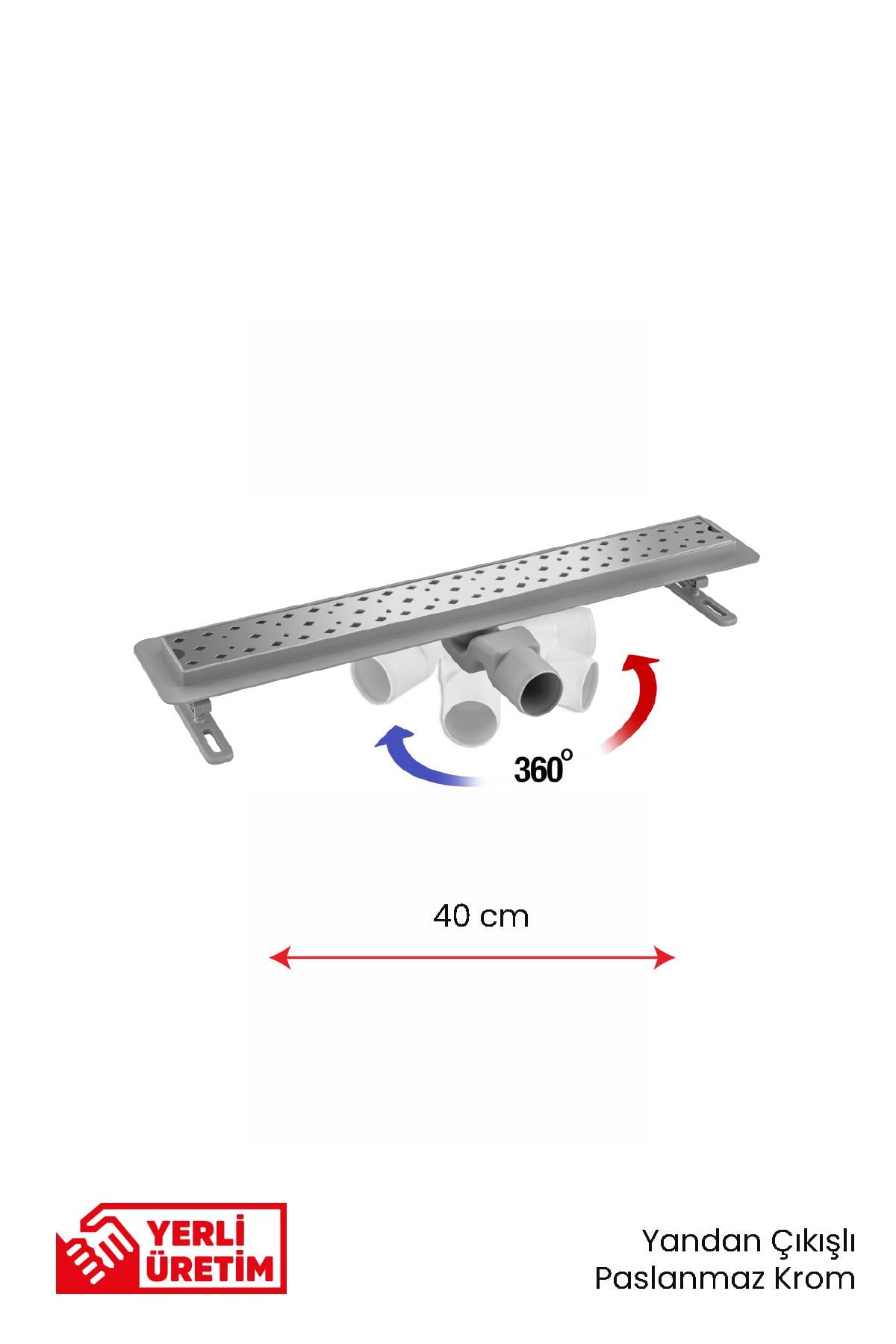 Gama 360 Derece Dönerli Paslanmaz Krom Lineer Duş Kanalı 20 cm