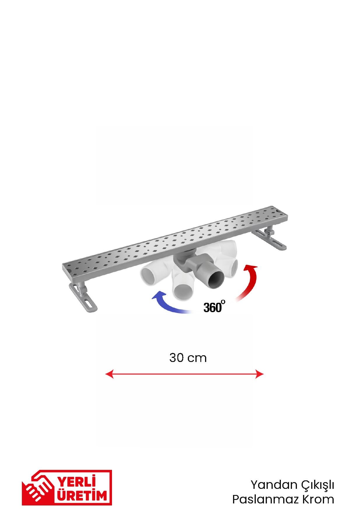 Gama 360 Derece Dönerli Paslanmaz Krom Lineer Duş Kanalı 20 cm