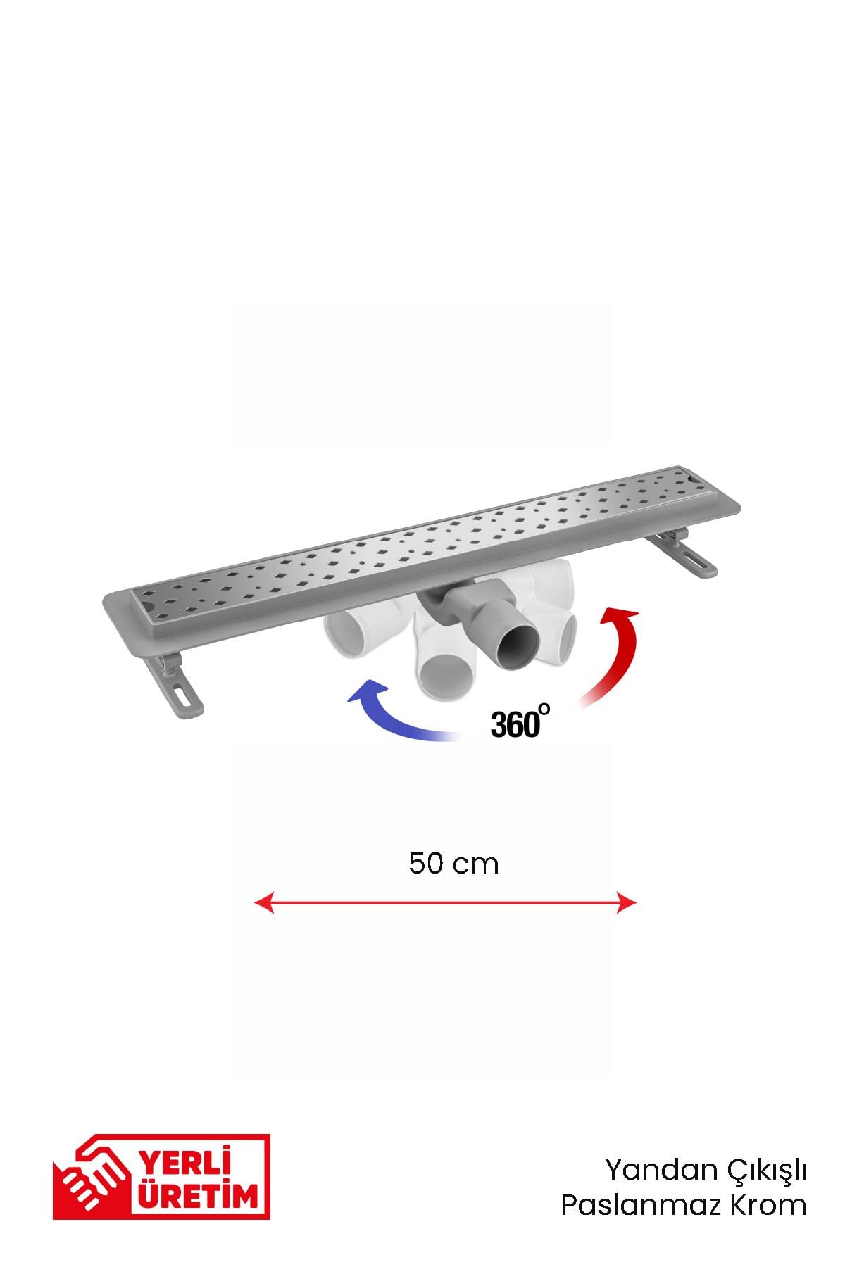 Gama 360 Derece Dönerli Paslanmaz Krom Lineer Duş Kanalı 20 cm