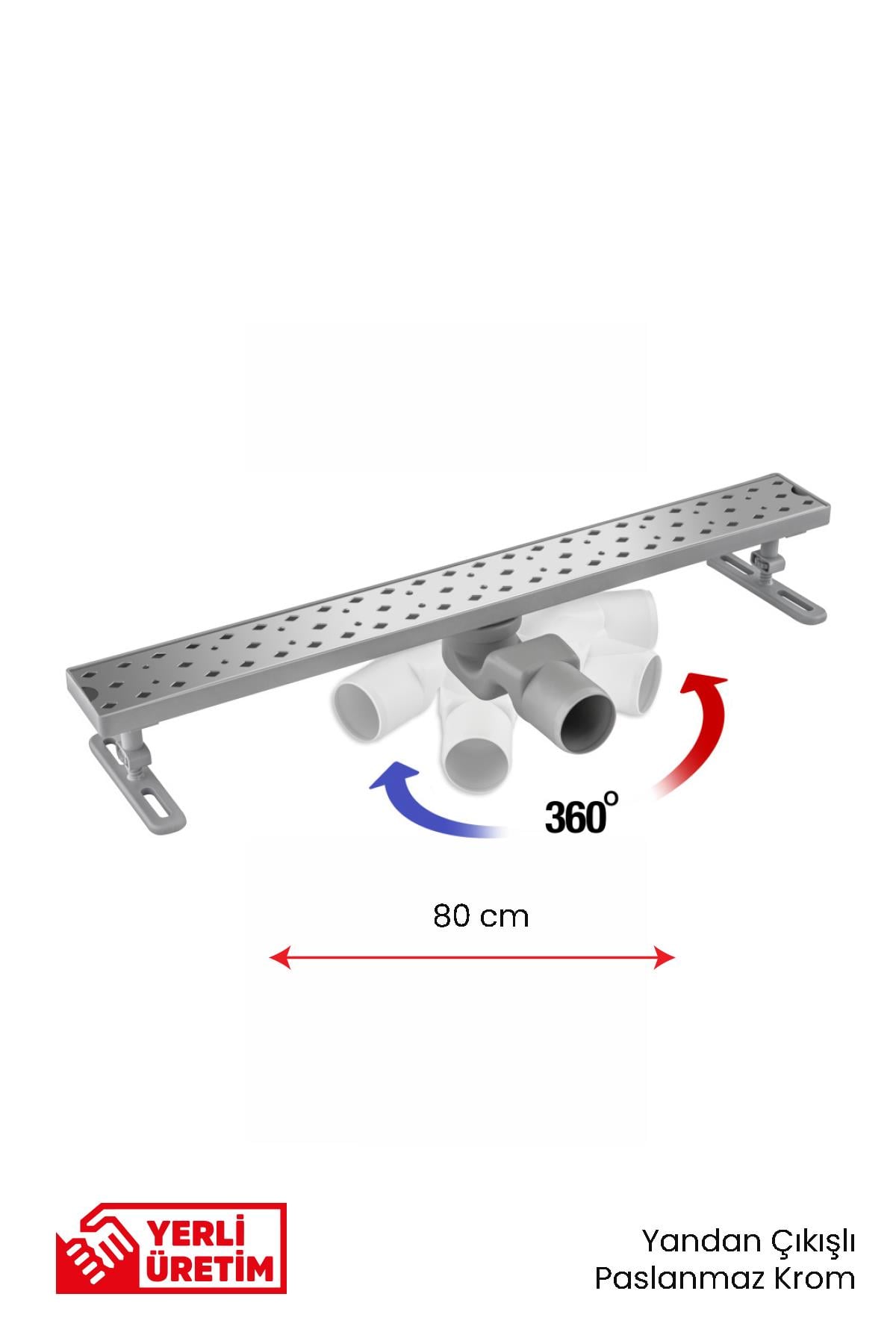 Gama 360 Derece Dönerli Paslanmaz Krom Lineer Duş Kanalı 20 cm