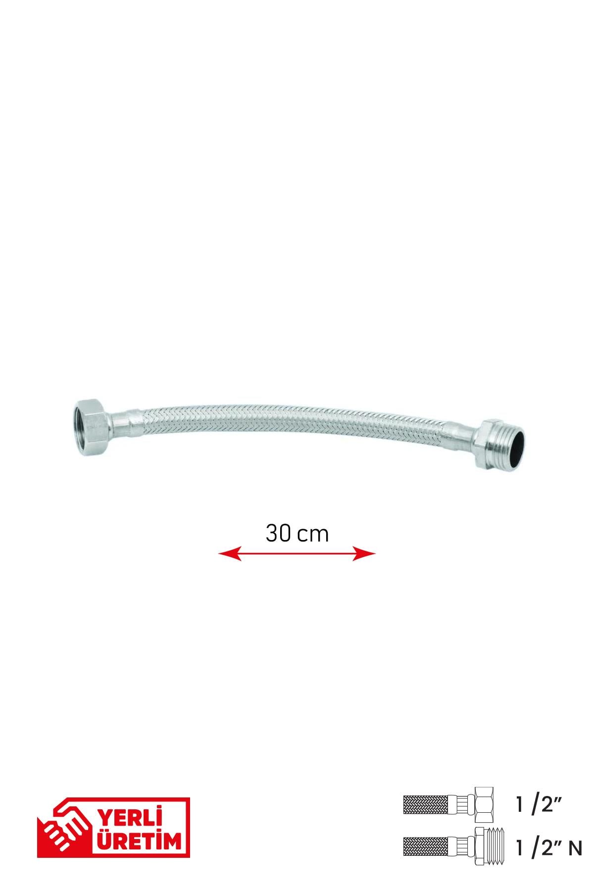 Gama Paslanmaz Çelik Flex Hortum 1/2 - 1/2 Nipel Bağlantı Tesisat Flexi 20 cm