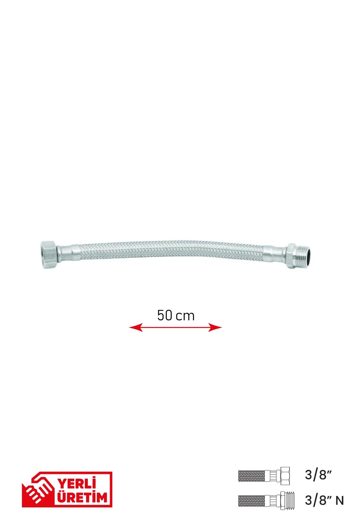 Gama Paslanmaz Çelik Flex Hortum 3/8 - 3/8 Nipel Bağlantı Taharet Hortumu 20 cm