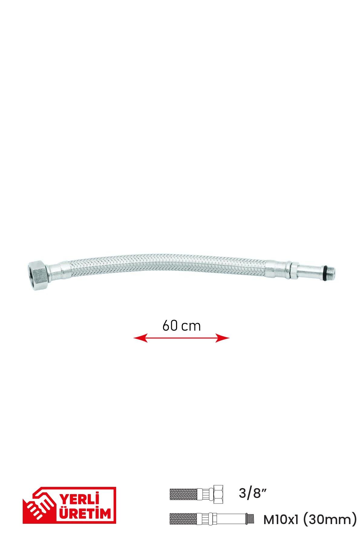 Gama Paslanmaz Çelik Flex Hortum 3/8 - M10x1 Uzun Uç 30 mm Batarya Hortumu 40 cm