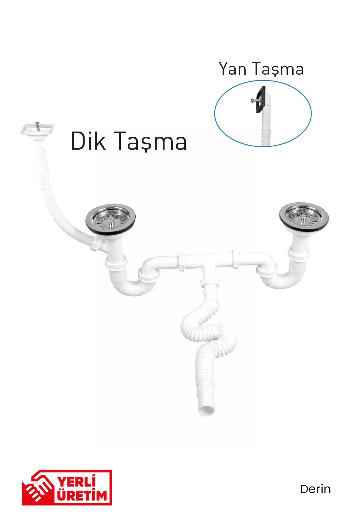 Gama S Çiftli Çöpmak Sifonu Taşmalı Derin Yan Taşma Çiftli Gider Seti