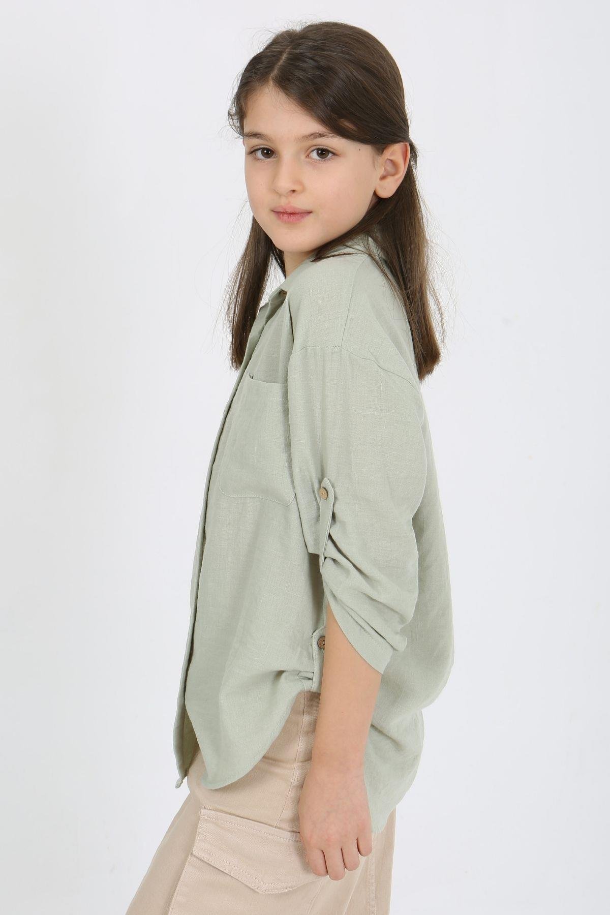 APOLETLİ KIZ KETEN GÖMLEK