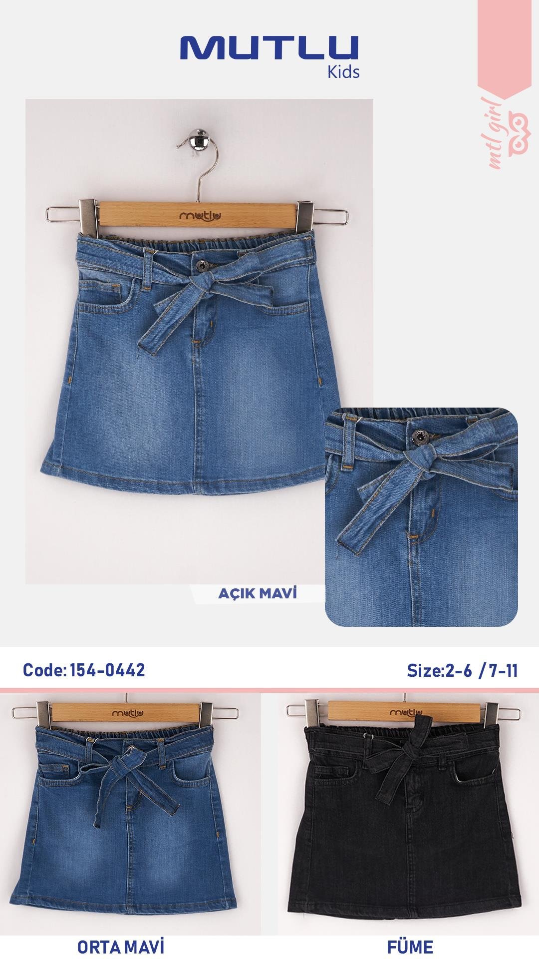 BAĞLAMA DETAYLI KIZ KOT ETEK