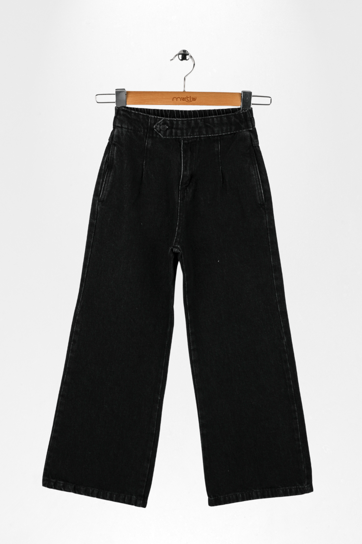 BEL APOLETLİ GENİŞ PAÇA KIZ KOT PANTOLON