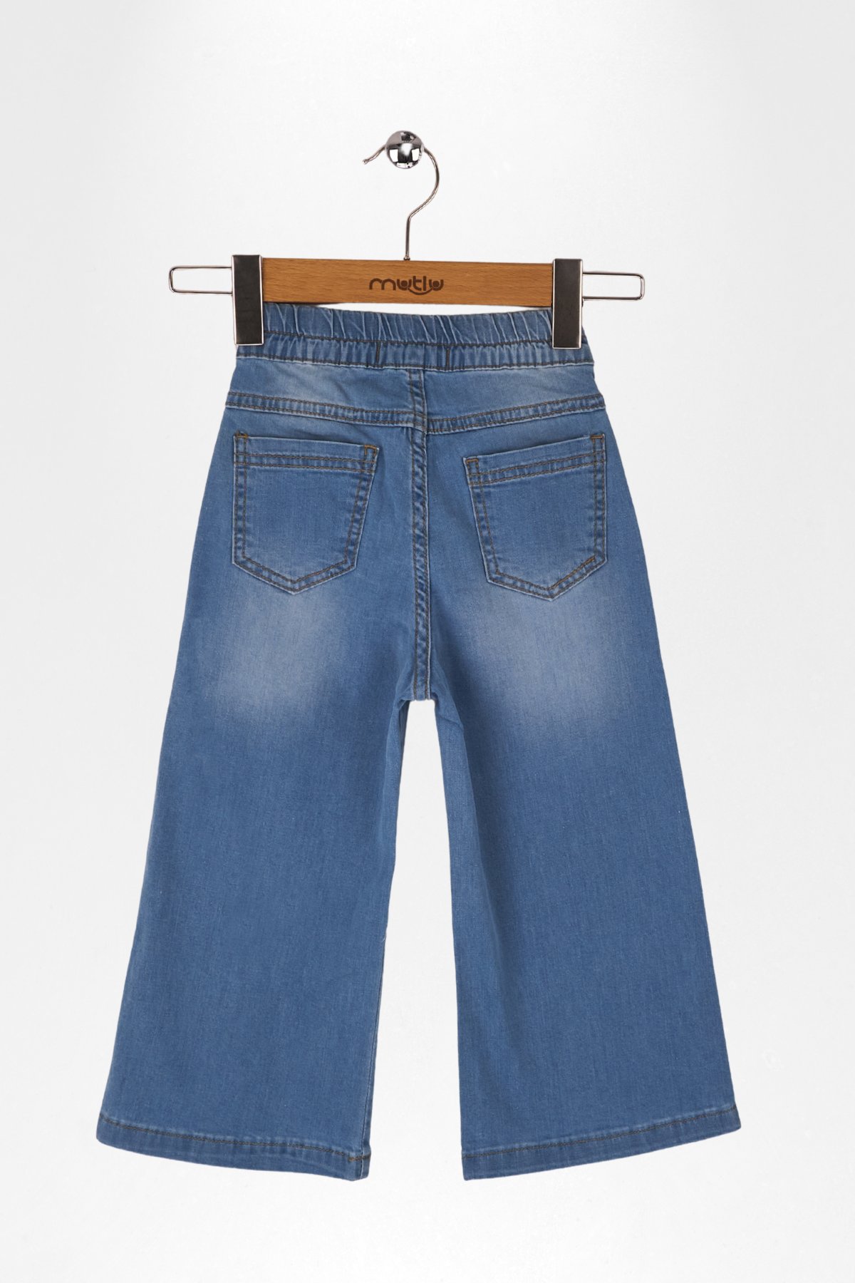 BEL APOLETLİ GENİŞ PAÇA KIZ KOT PANTOLON