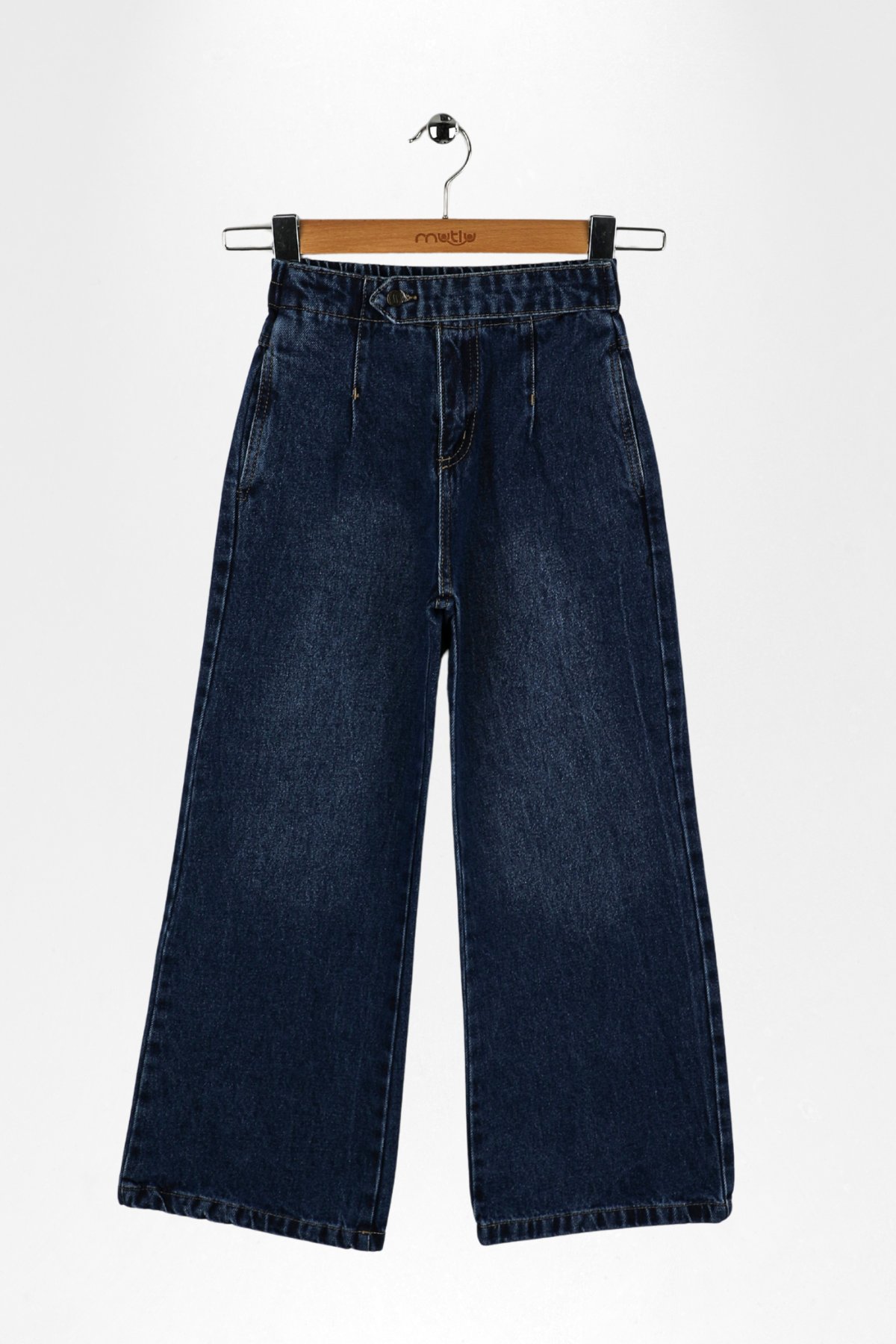 BEL APOLETLİ GENİŞ PAÇA KIZ KOT PANTOLON