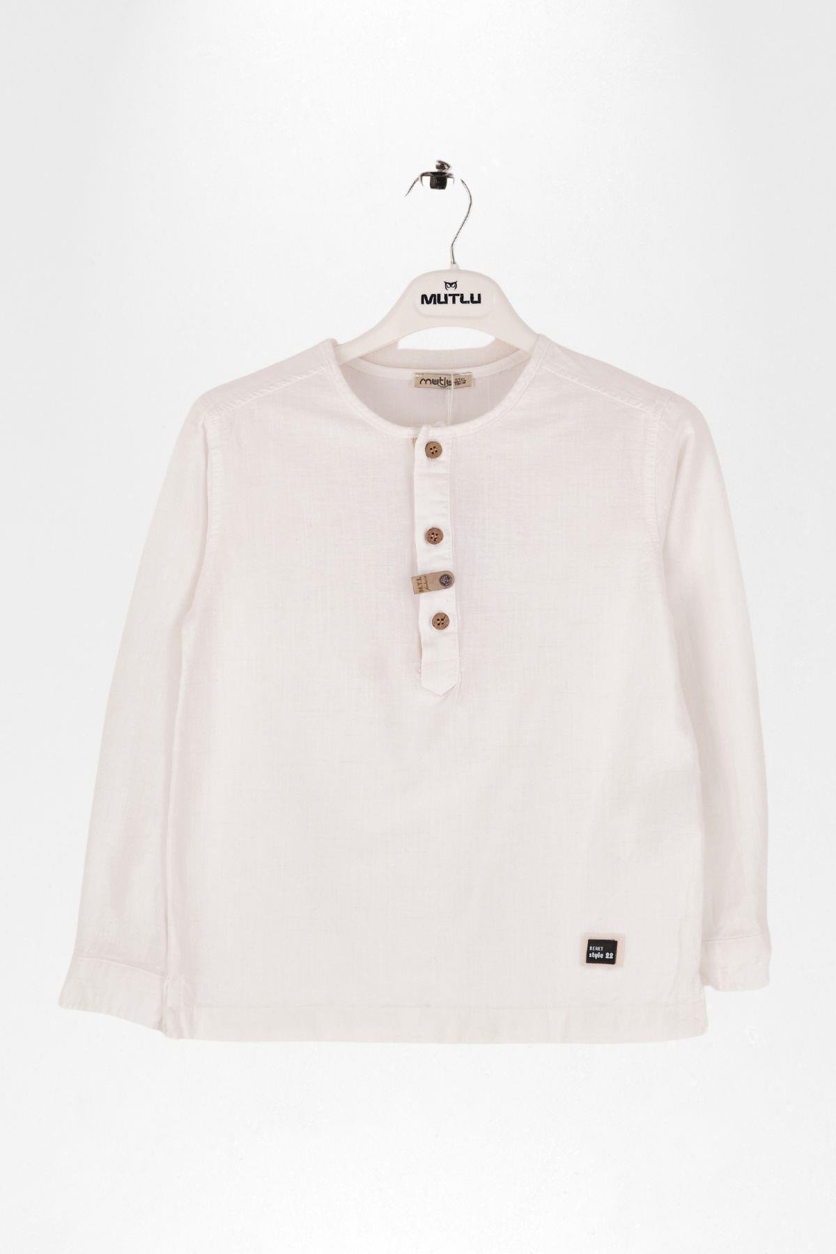 BİYE YAKALI YARIM PATLI UZUN KOL ERKEK KETEN GÖMLEK