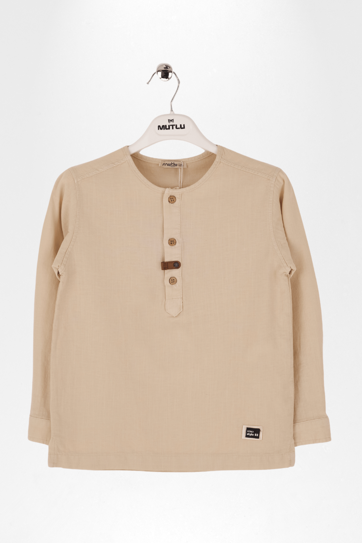 BİYE YAKALI YARIM PATLI UZUN KOL ERKEK KETEN GÖMLEK