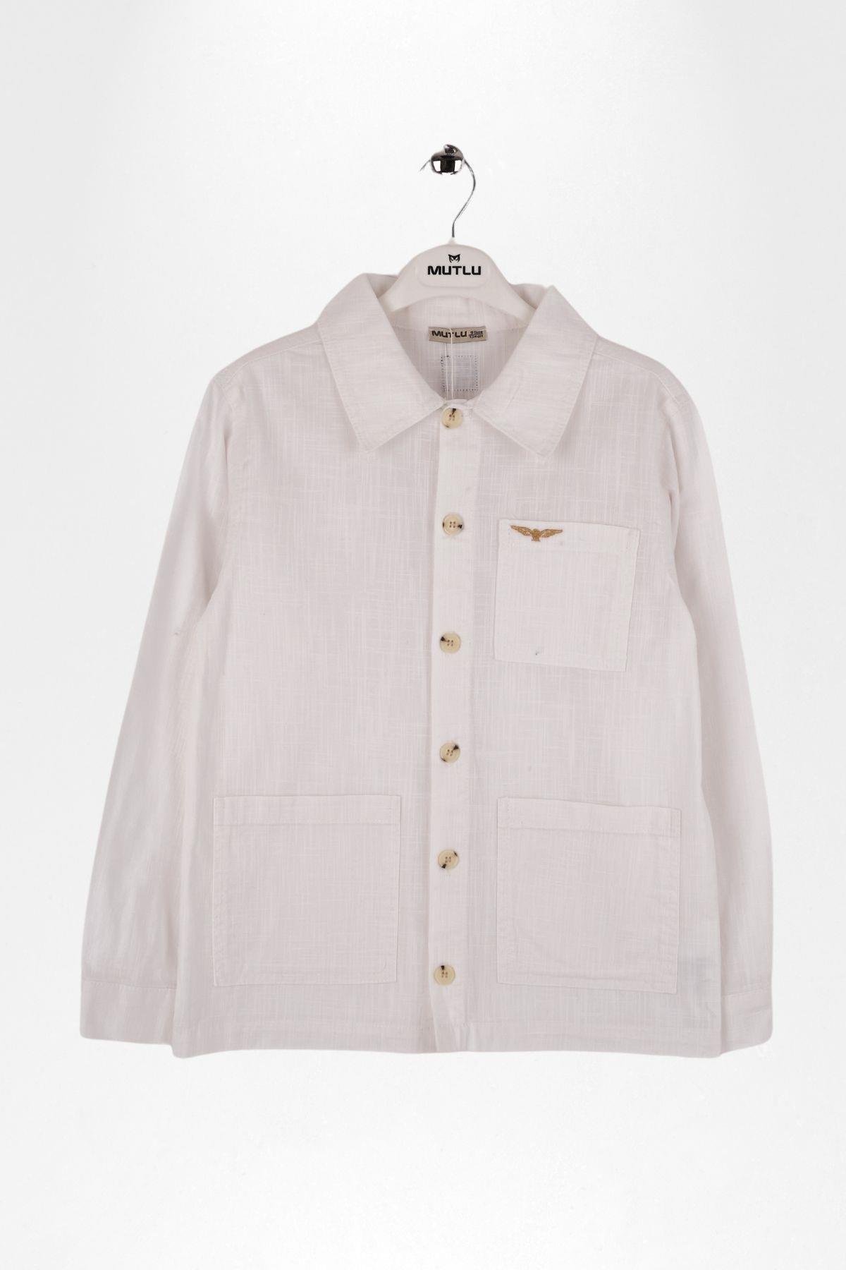 CEP NAKIŞLI KETEN UZUN KOLLU GÖMLEK