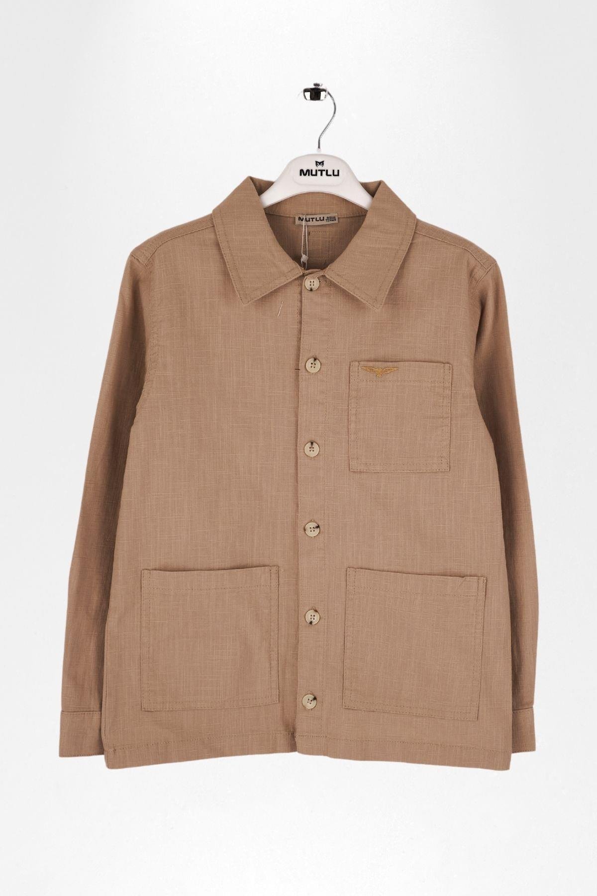 CEP NAKIŞLI KETEN UZUN KOLLU GÖMLEK