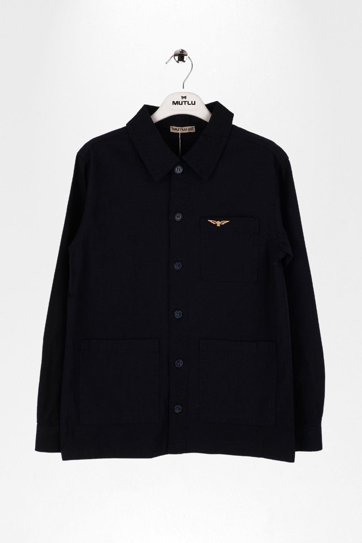 CEP NAKIŞLI KETEN UZUN KOLLU GÖMLEK